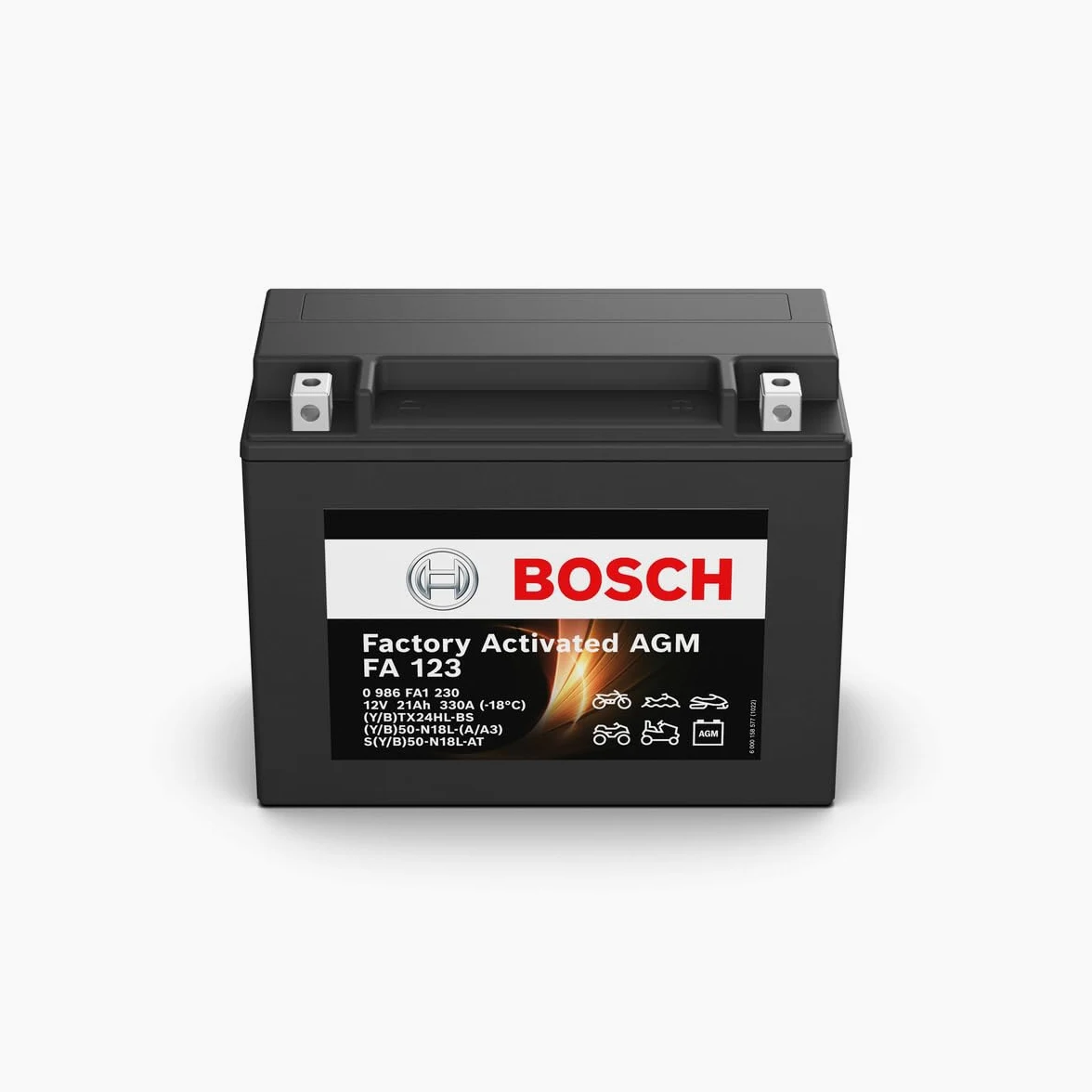 Bosch FA123 Batería para Motocicletas AGM 12V 330A 21Ah, para motocicletas, motos de enduro, scooters, quads, motos de agua,Compatible M4F47, M4F48, BTX24HL-BS, B50-N18L-A, B50-N18L-A3, SB50-N18L-AT