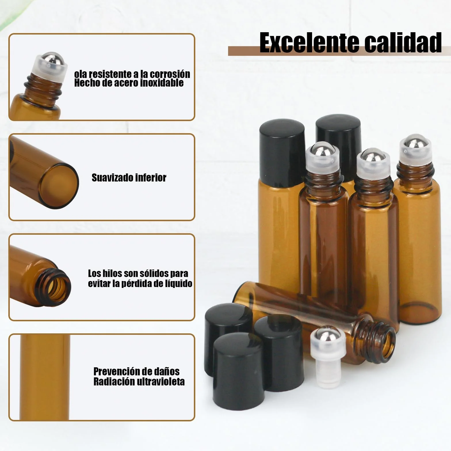 Roll On Aceites Esenciales 5ml Botellas Rollon Cristal Rellenable Perfume Roll on con Bola de Acero Inoxidable 16 pcs