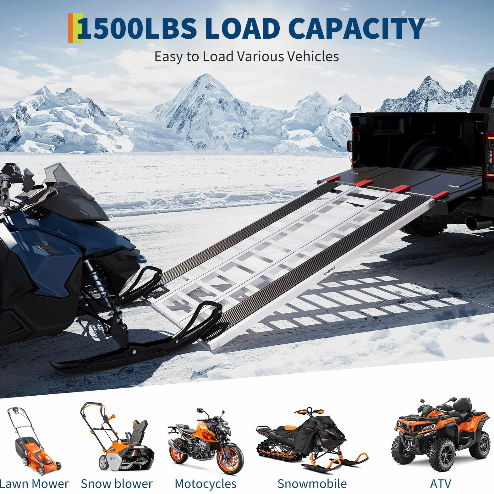 Garvee Rampa Plegable Aluminio 6061 3 Secciones 680 kg | Rampa aluminio 6061 plegable 3 secciones. Capacidad 680 kg, con funda de goma roja. Para carga de moto y vehículos.