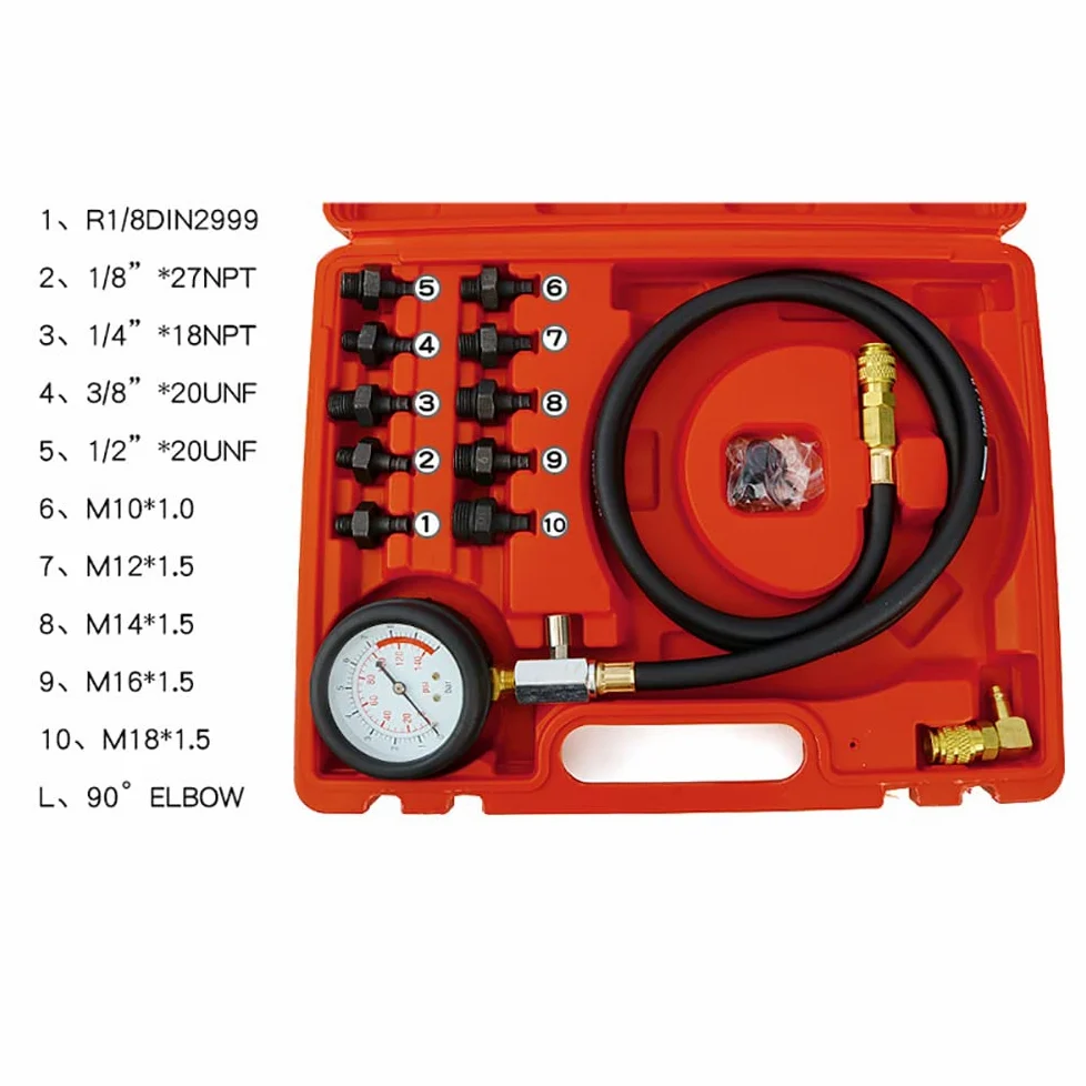 Juego de 13 comprobadores de presión de Aceite para Motor, medidor de presión de Aceite para reparación de automóviles, Herramientas de detección de Aceite de 0 a 140 PSI