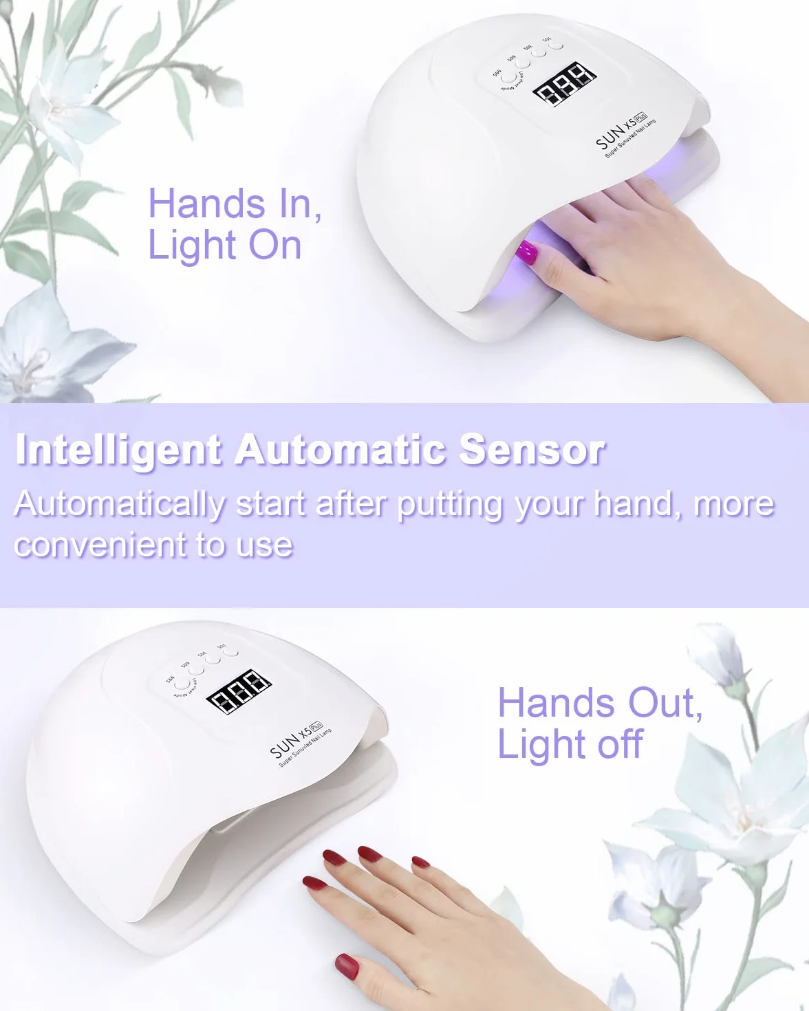 Lampara LED Uñas 168W Secador de Uñas UV Profesional con Sensor Automatico 4 Temporizadores