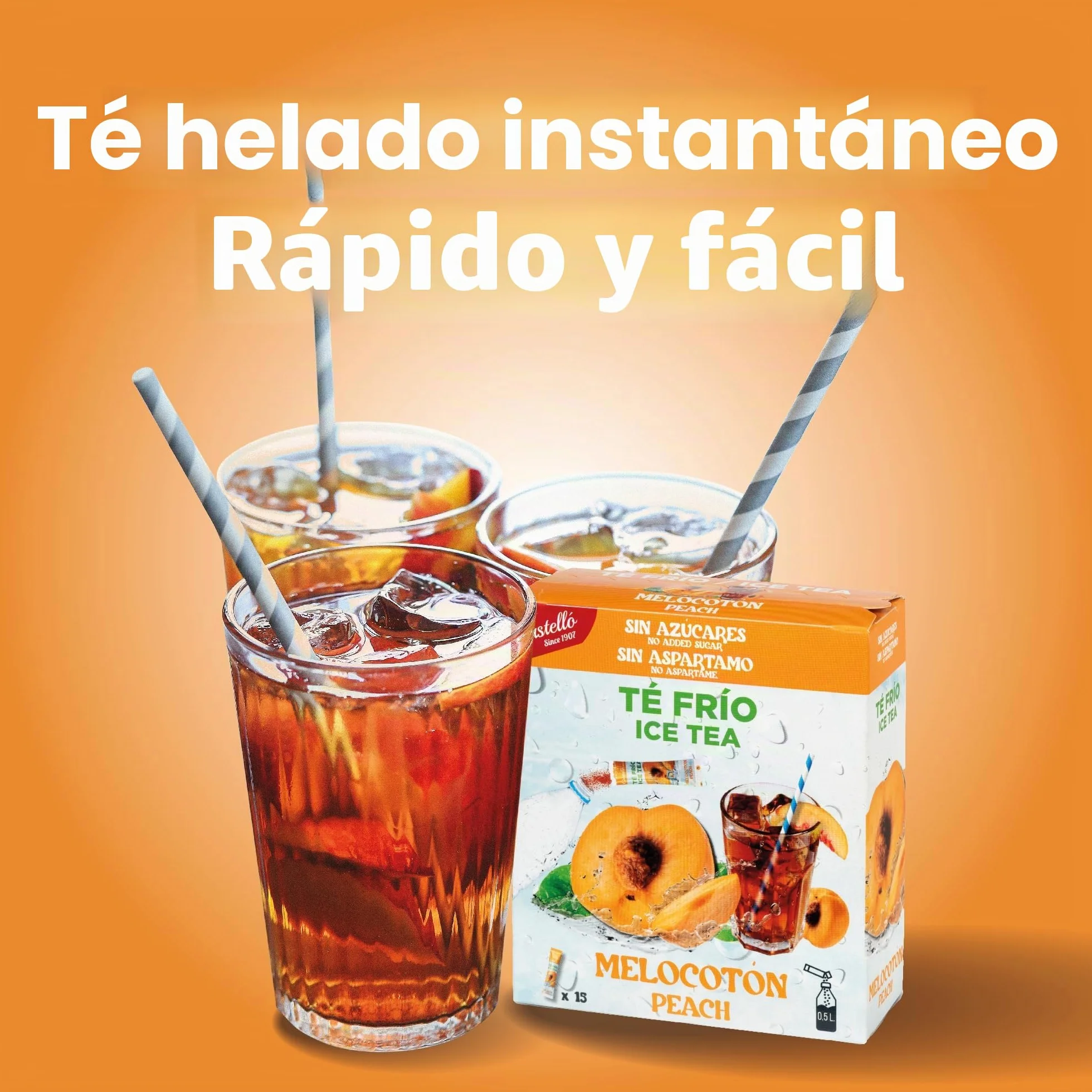 Castello Té Frío Zero Instantáneo Melocotón 15 Sobres 0 Calorías 0 Azúcar