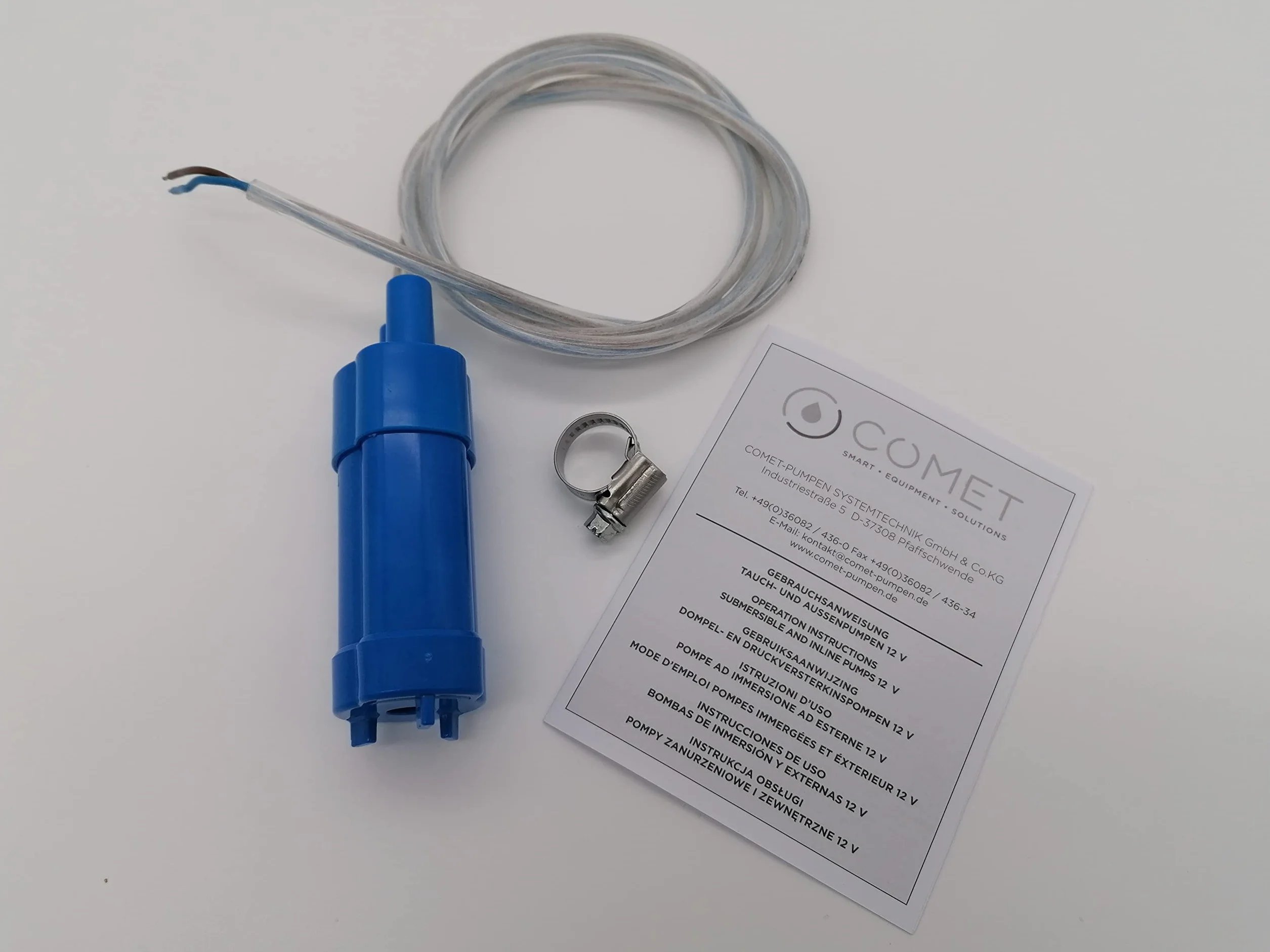 CR-MOESANCO KIT Bomba de Agua Sumergible 12v 600L/H con Abrazadera Inox para Caravanas Estanques Acuarios Jardín Autocaravana Comet Elegant