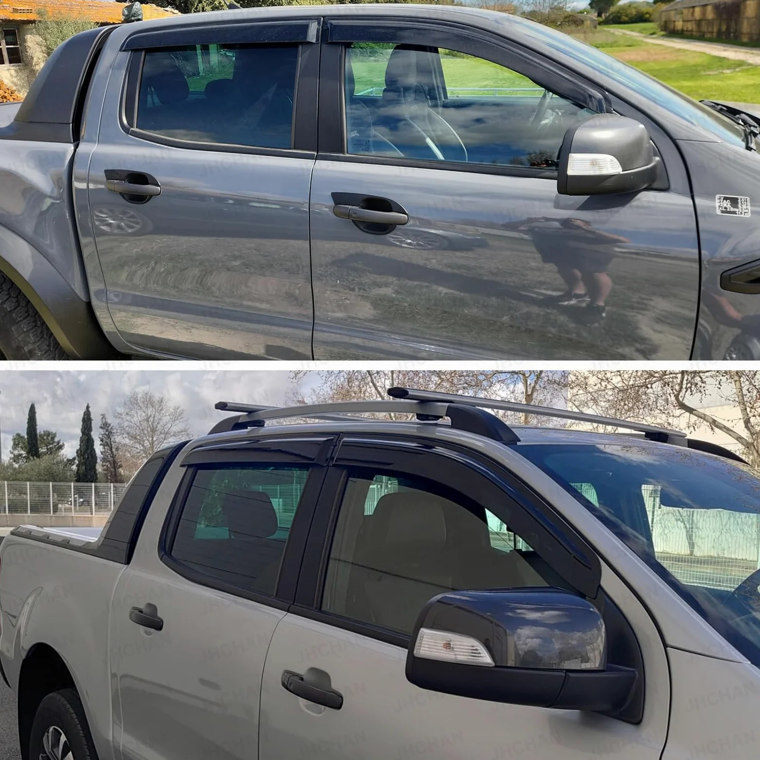 Compatible con deflectores de viento Ford Ranger 2012-2022, accesorios T6 T7 T8 de doble cabina para lluvia, protector de visera (-Ford Ranger Wildtrak Raptor Stormtrak Limited Wolftrak XL XLT