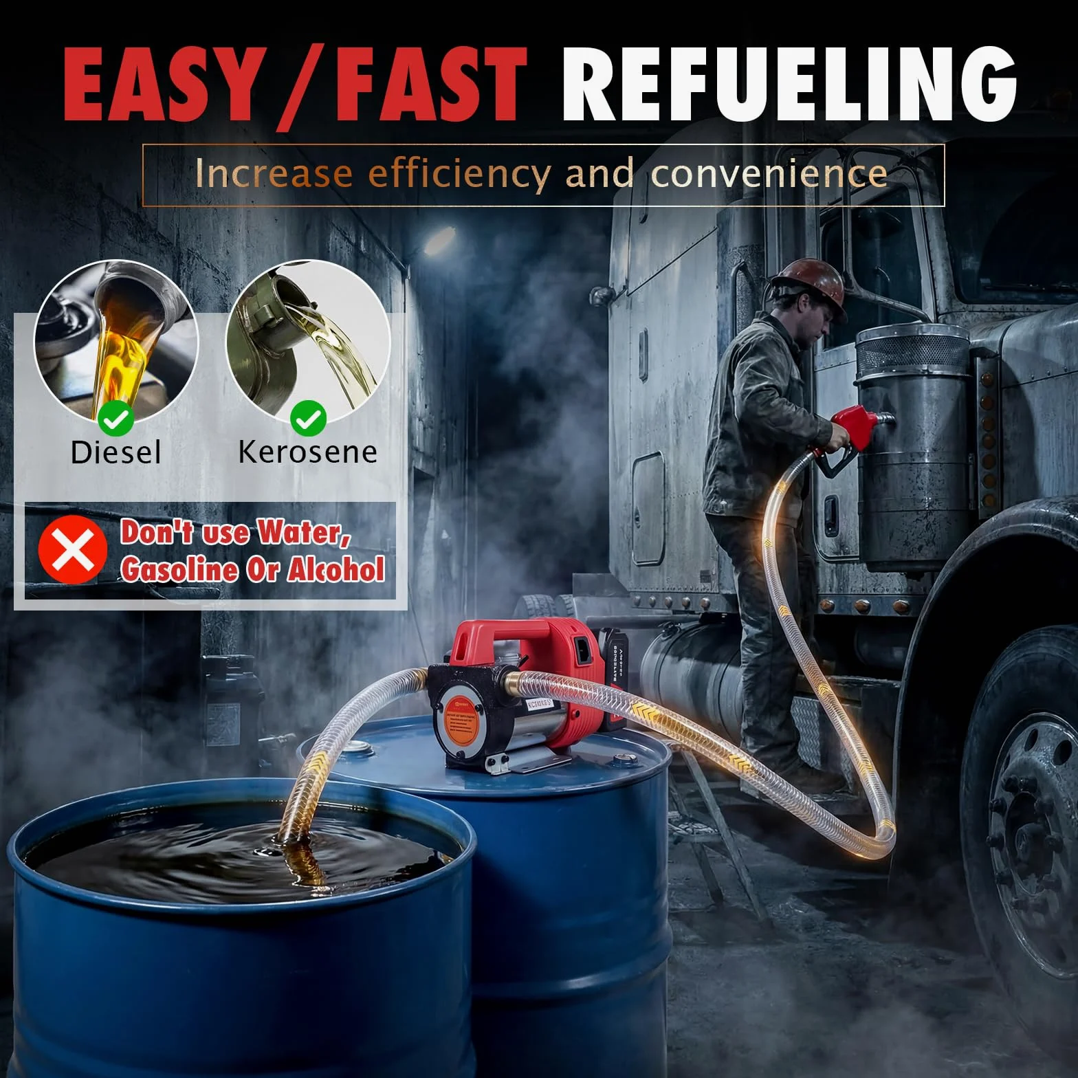 Bomba de diésel,trasvase gasoil,bomba de aceite eléctrica portátil de 12GPM,kit bomba combustible de diésel inalámbrica,con boquilla de apagado automático,apta para de diésel y queroseno