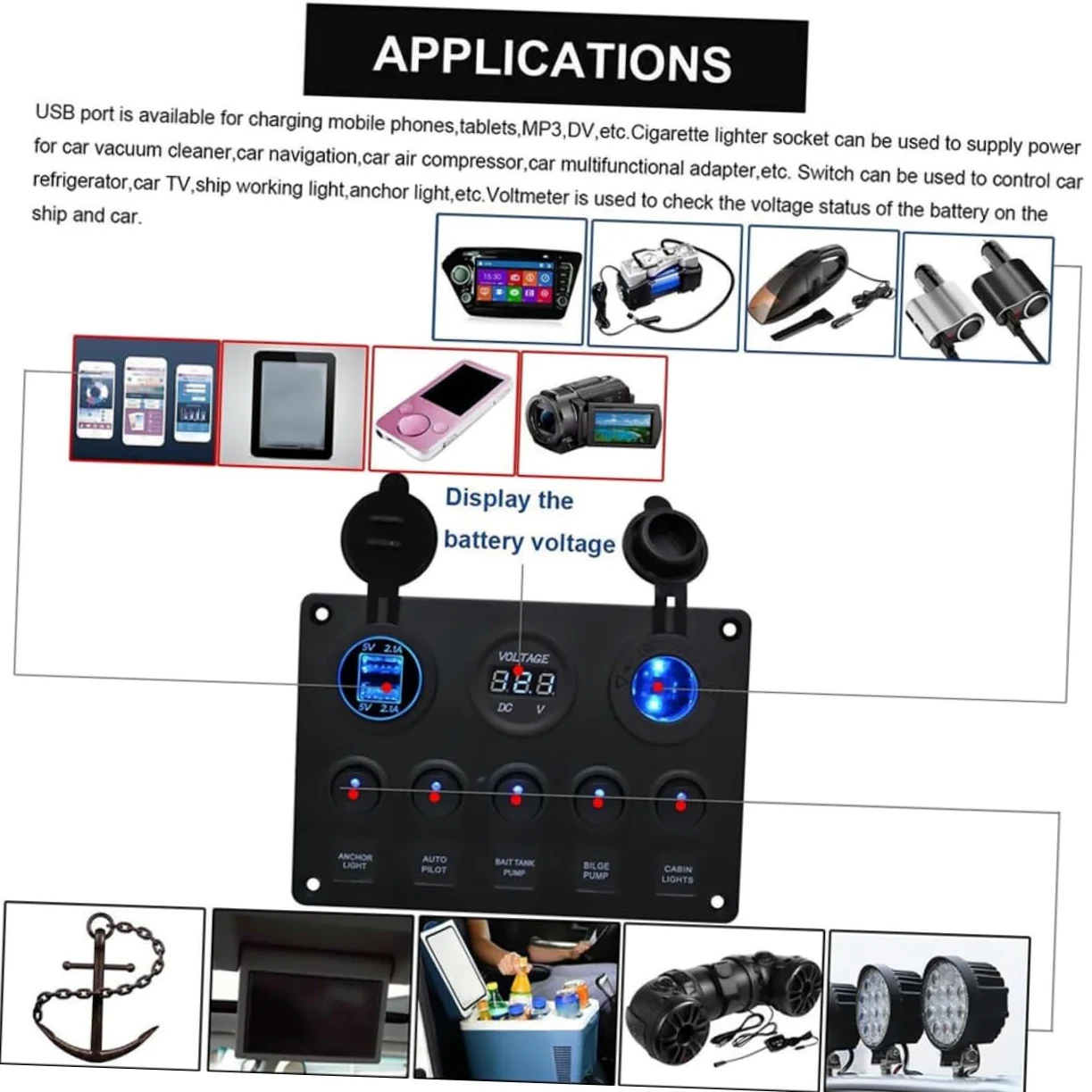 Panel de Control Marino Doble USB 4.2a y Voltímetro para Coche, Camión y Rv