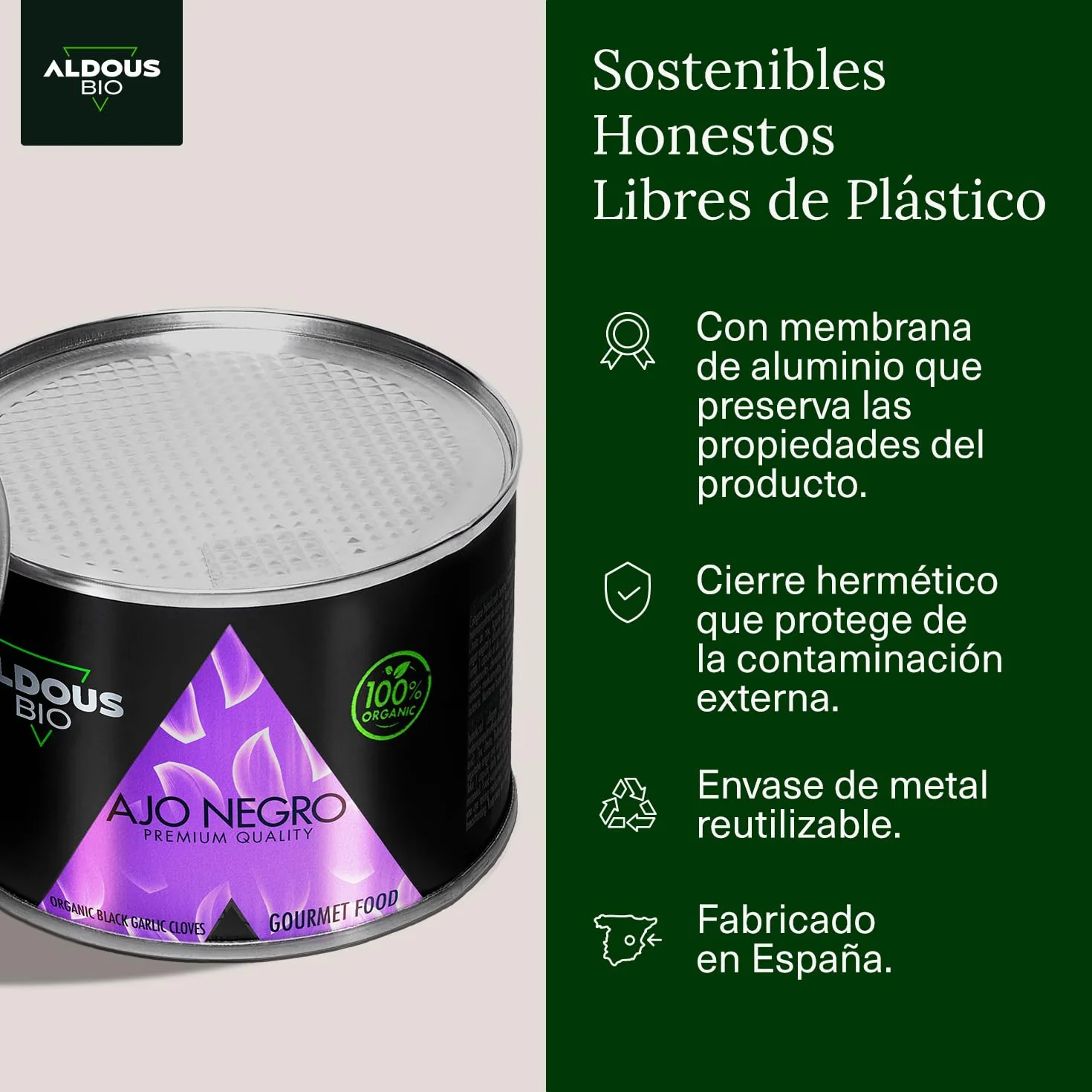 Ajo Negro Ecológico Español Dientes Pelados Gourmet Libre de Plástico