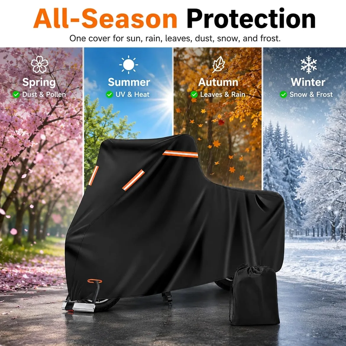 Funda Moto Impermeable Exterior Todas Las Estaciones, Cubierta de Moto Oxford con Orificio Antirrobo, Hebilla Cortaviento, Ventilación, Tiras Reflectantes y Bolsa