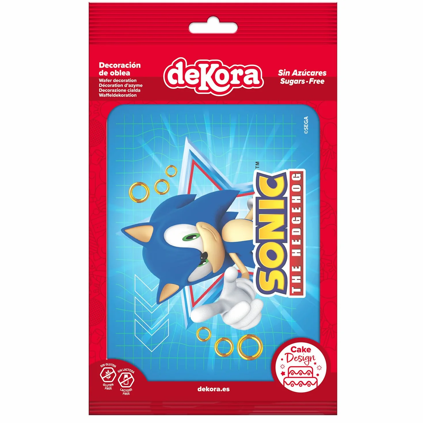 Dekora Oblea Comestible Sonic para Tarta de Cumpleaños Infantil, Adorno Rectangular A5