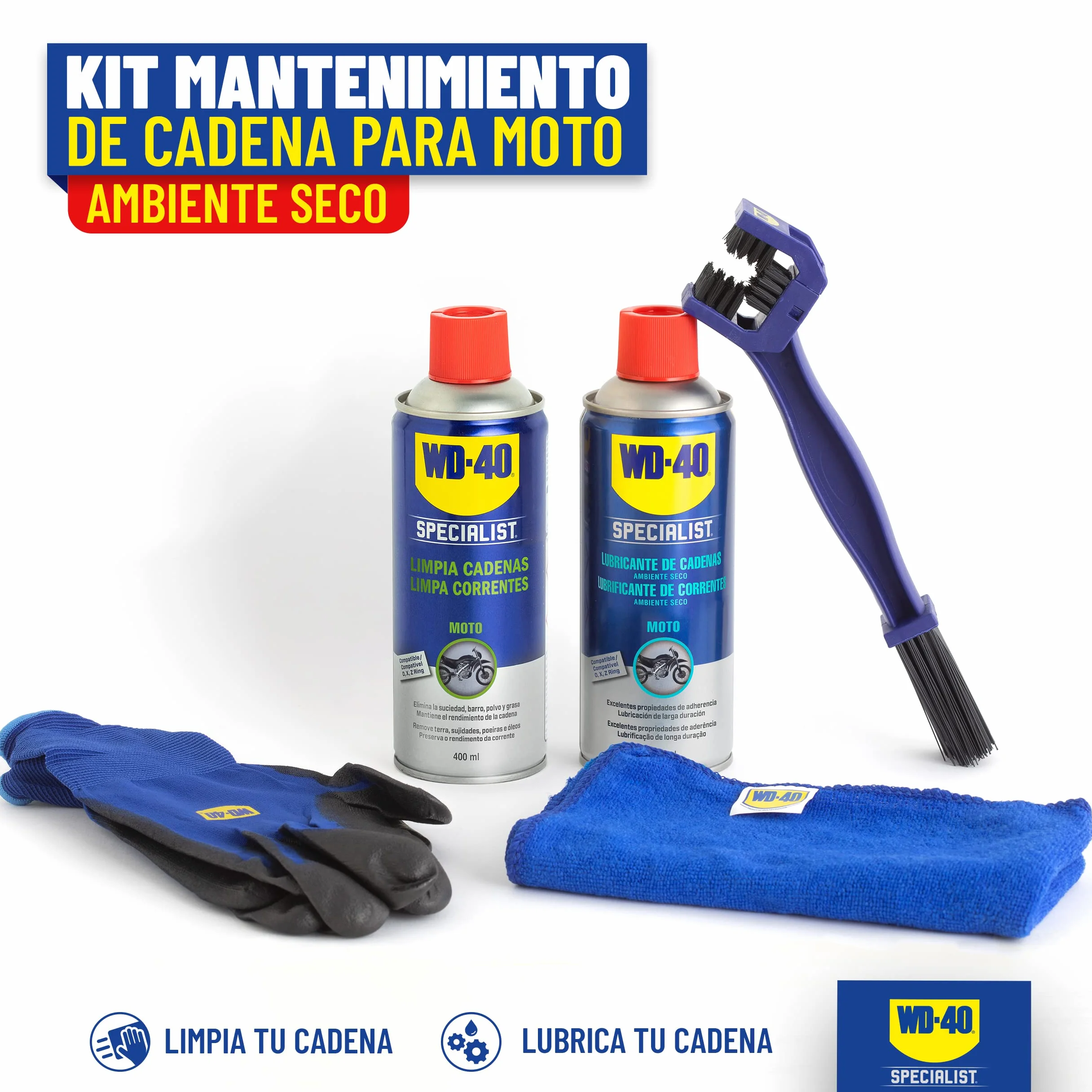 WD-40 Specialist Kit Cadena Motorbike Seco Completo