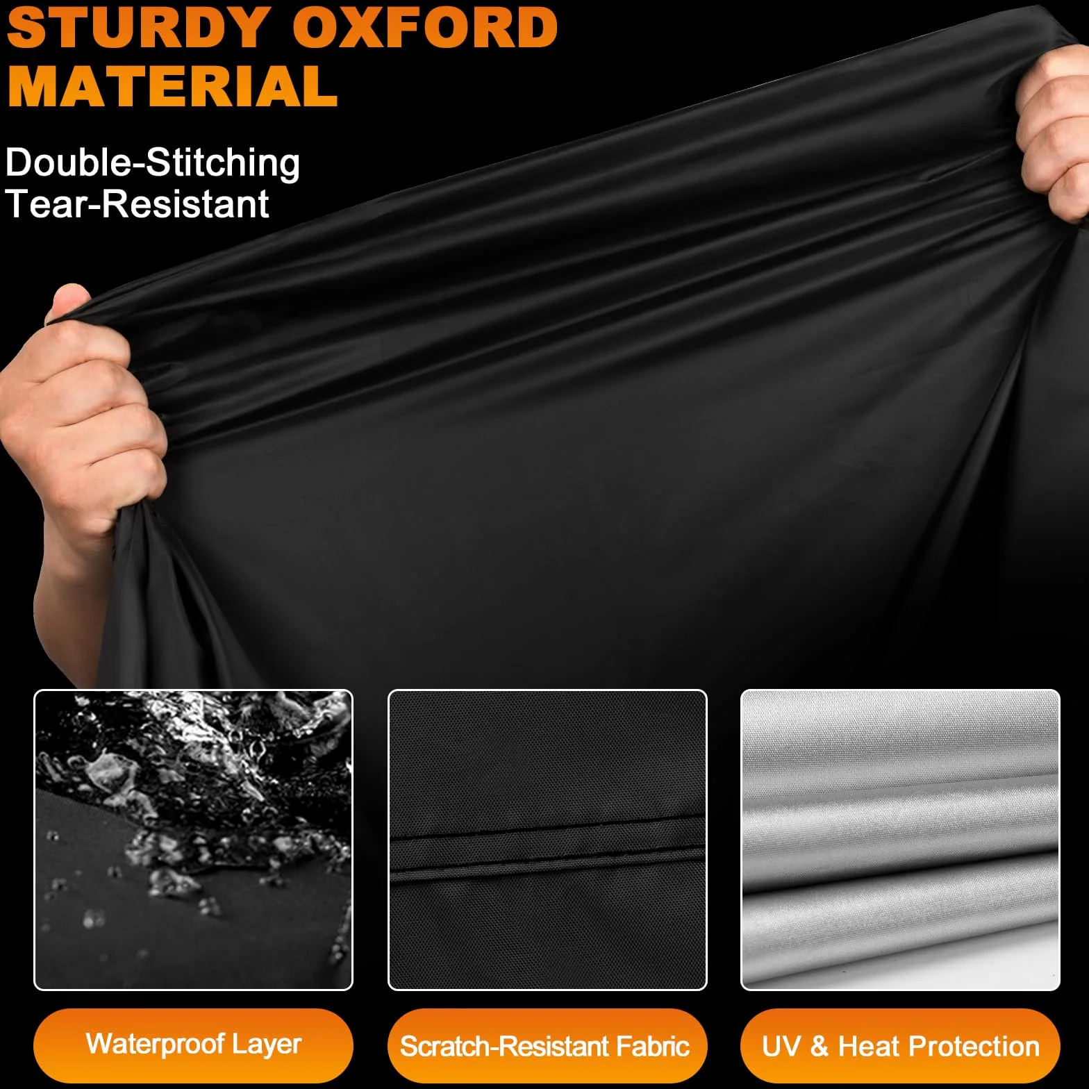 Favoto Funda para Moto Cubierta de Moto Oxford Impermeable Protectora a Prueba de Sol Lluvia Polvo Viento Nieve Excremento de Pájaro al Aire Libre, 245x105x125cm Negro+Plata