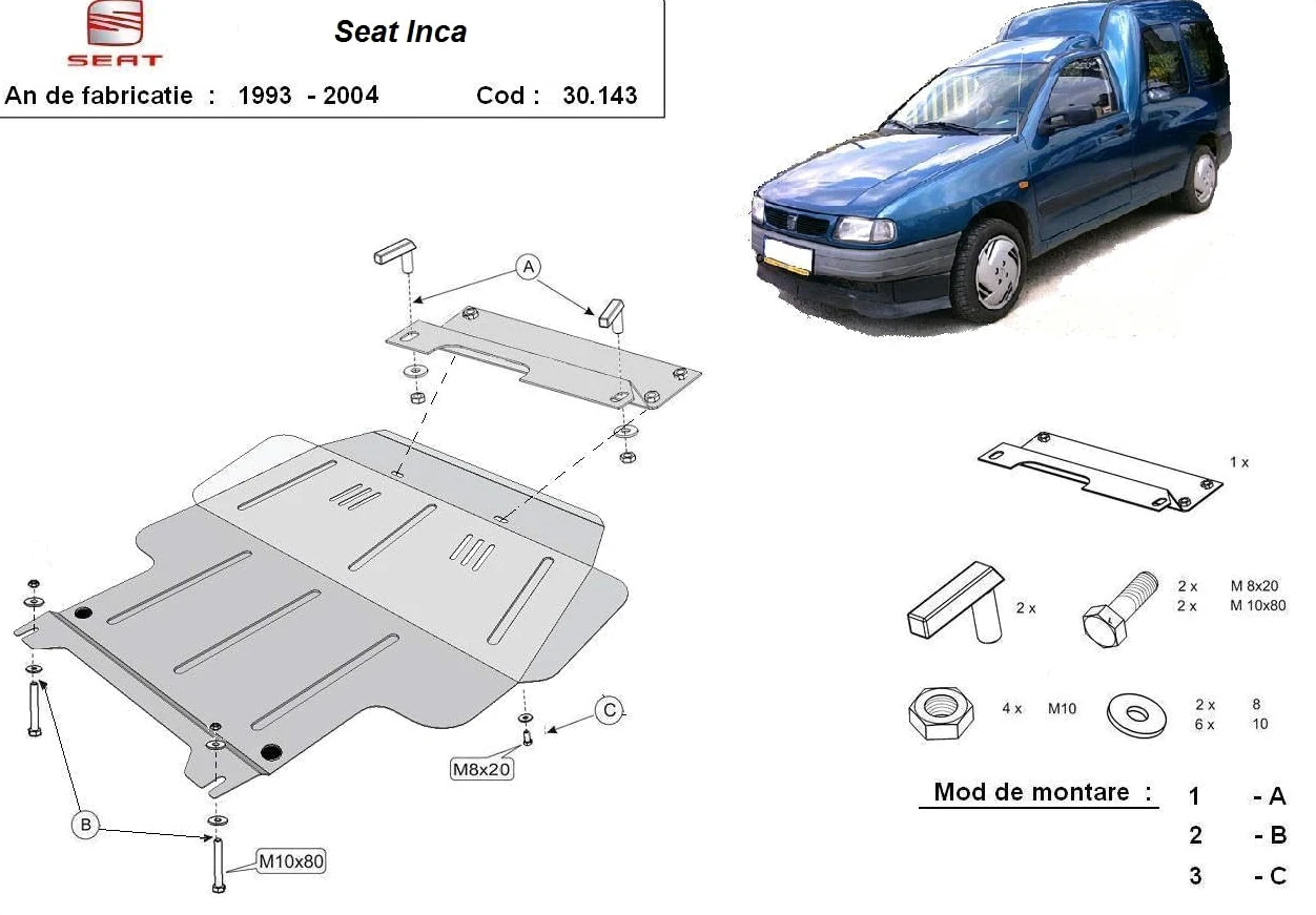 Protección metálica bajo el motor compatible con Seat Inca - (1995-2003)