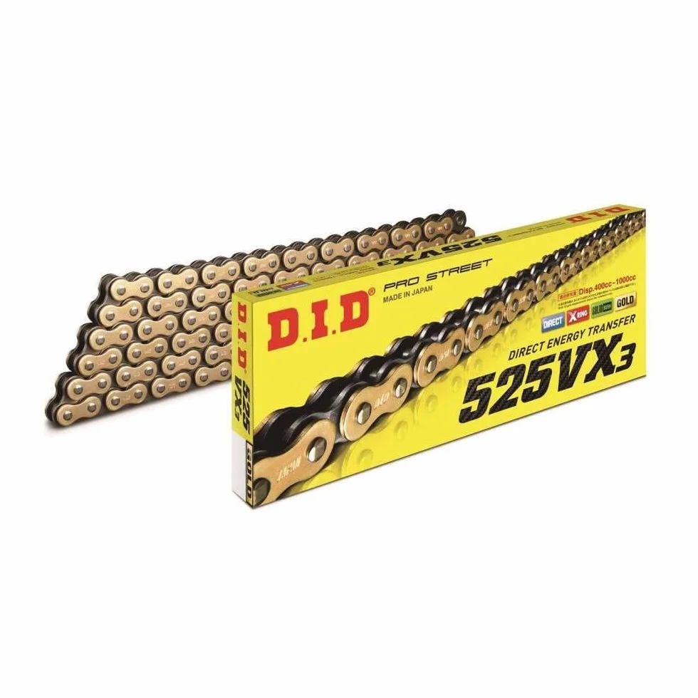 DID Cadena 525VX3 (Oro y Negro) - Longitud: 122 eslabones con unión remachada (ZJ)