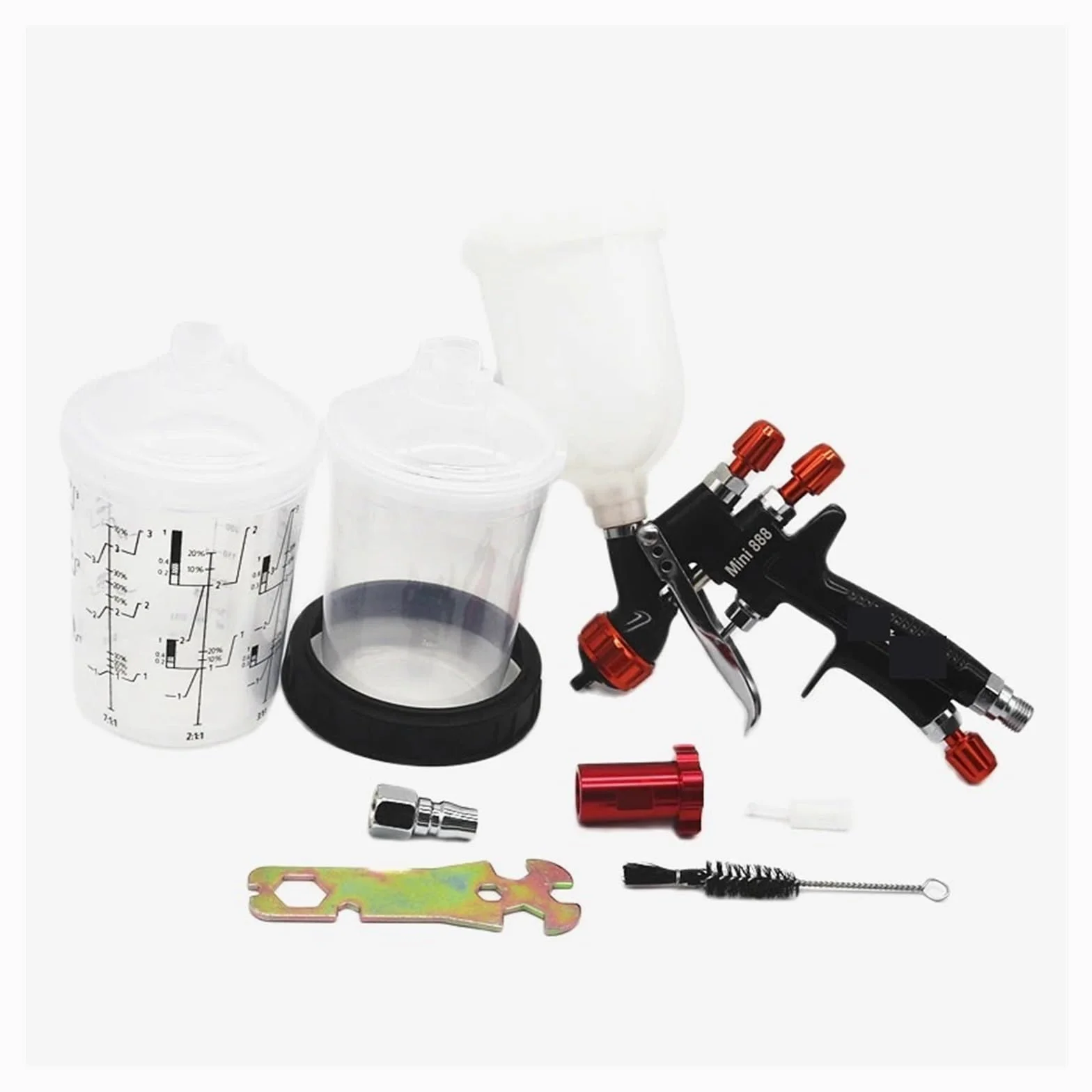 Pistola pulverizadora de 1,2 mm, Kit boquillas,0, Tanque 400 CC/250 CC, Pistola Aire con Vaso Mezclador Pintura y Adaptador, minipistola(Two Tank)