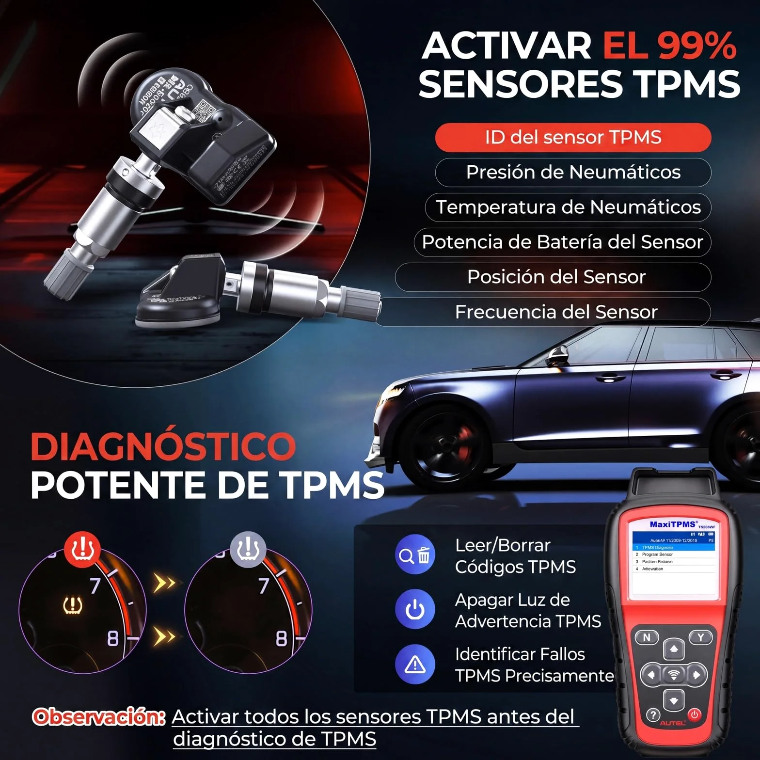 Autel MaxiTPMS TS508WF Herramienta de Programación TPMS, con 8PCS MX-Sensor(240€) WiFi Ver. TS508 TS501 Pro TS408S TS401 Herramienta de Reaprendizaje TPMS, Reiniciar/Reaprender/Activar Todos Sensores