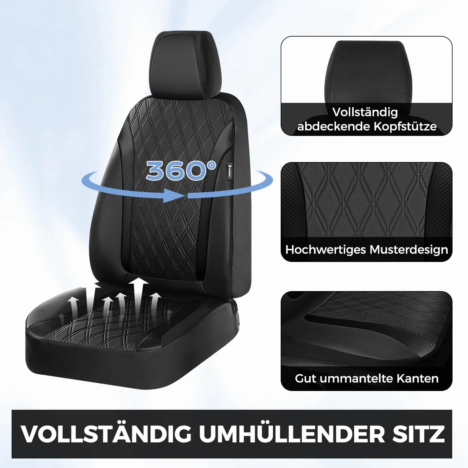 FLORICH Fundas para Asientos Delanteros, Fundas de Cuero Sintético para Coches, Fundas Impermeables y Transpirables, Universales para la Mayoría de Turismos, SUV (Asientos Delanteros, Negro)