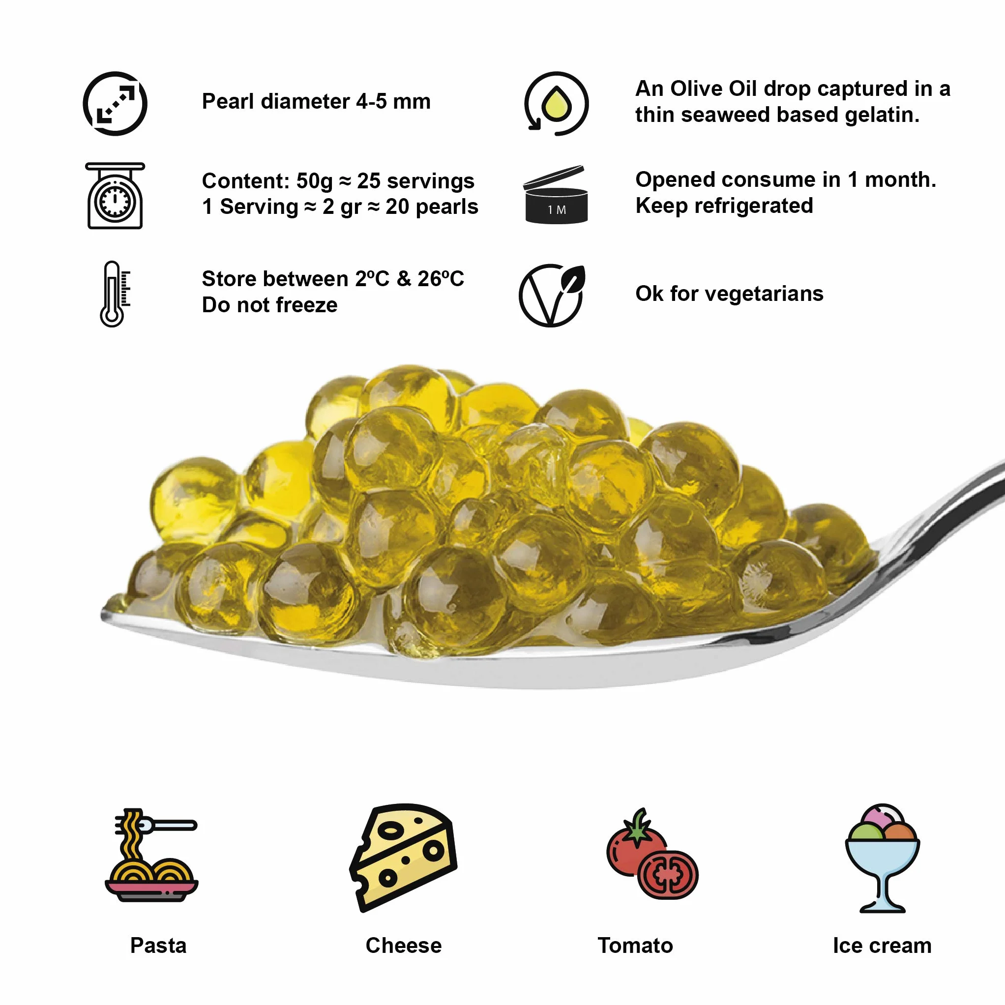 Caviaroli Encapsulado de Aceite de Oliva Virgen Extra con Aroma de Albahaca Perlas Gourmet 50 g