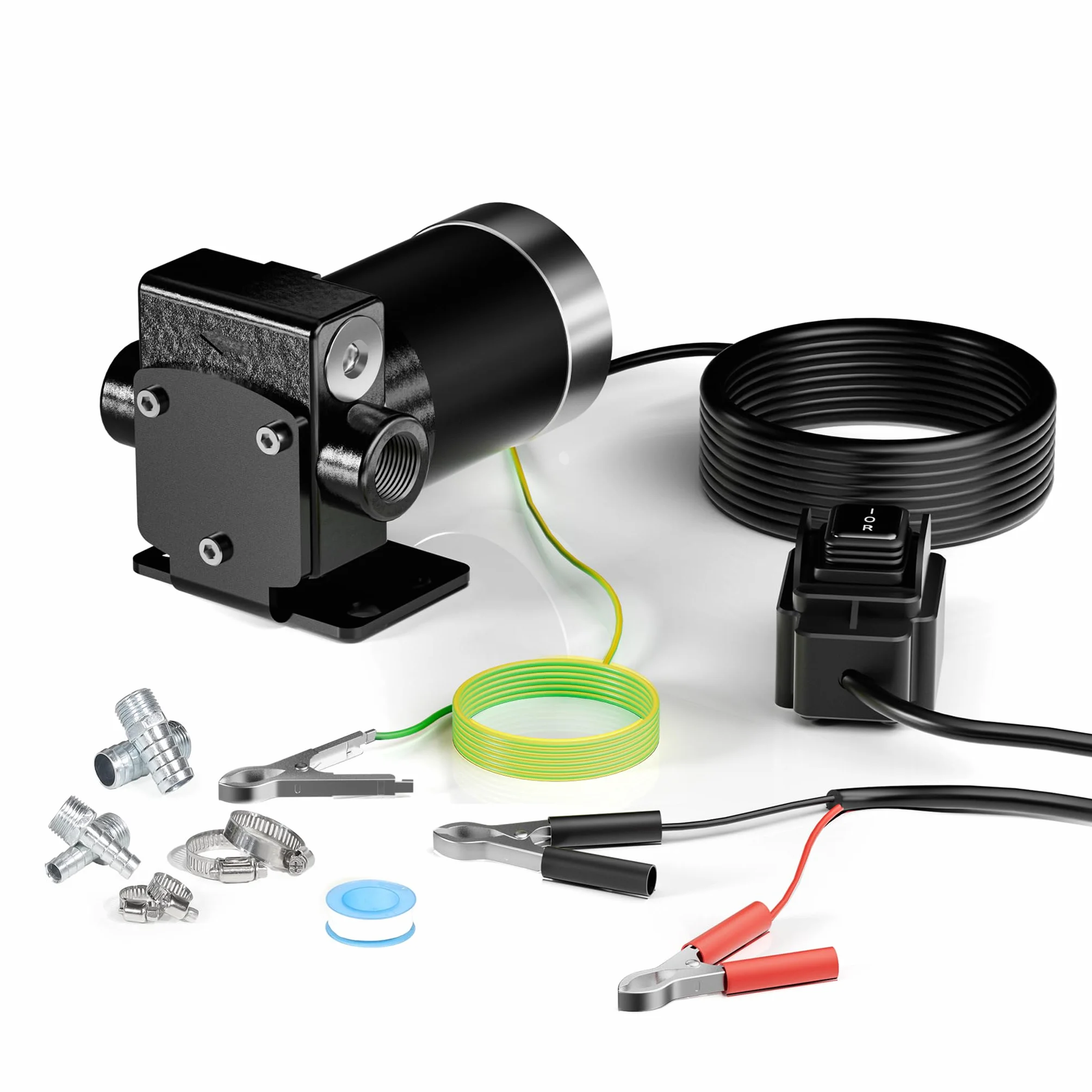 Wiltec Bomba de trasvase gasolina y diésel 12 V, 75 W caudal 14 l/min portátil cable con clips de batería altura máx. 6 m aspiración máx. 1,5 m autocebante ideal para trasvase desde barriles