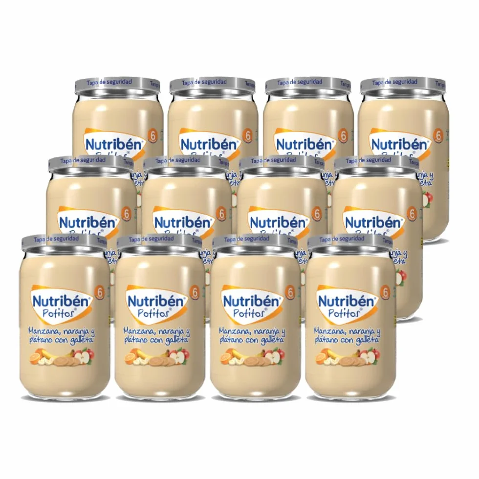 Nutribén Potitos Tarrito Manzana Naranja Plátano Galleta Pack 12 Unidades 2820 g