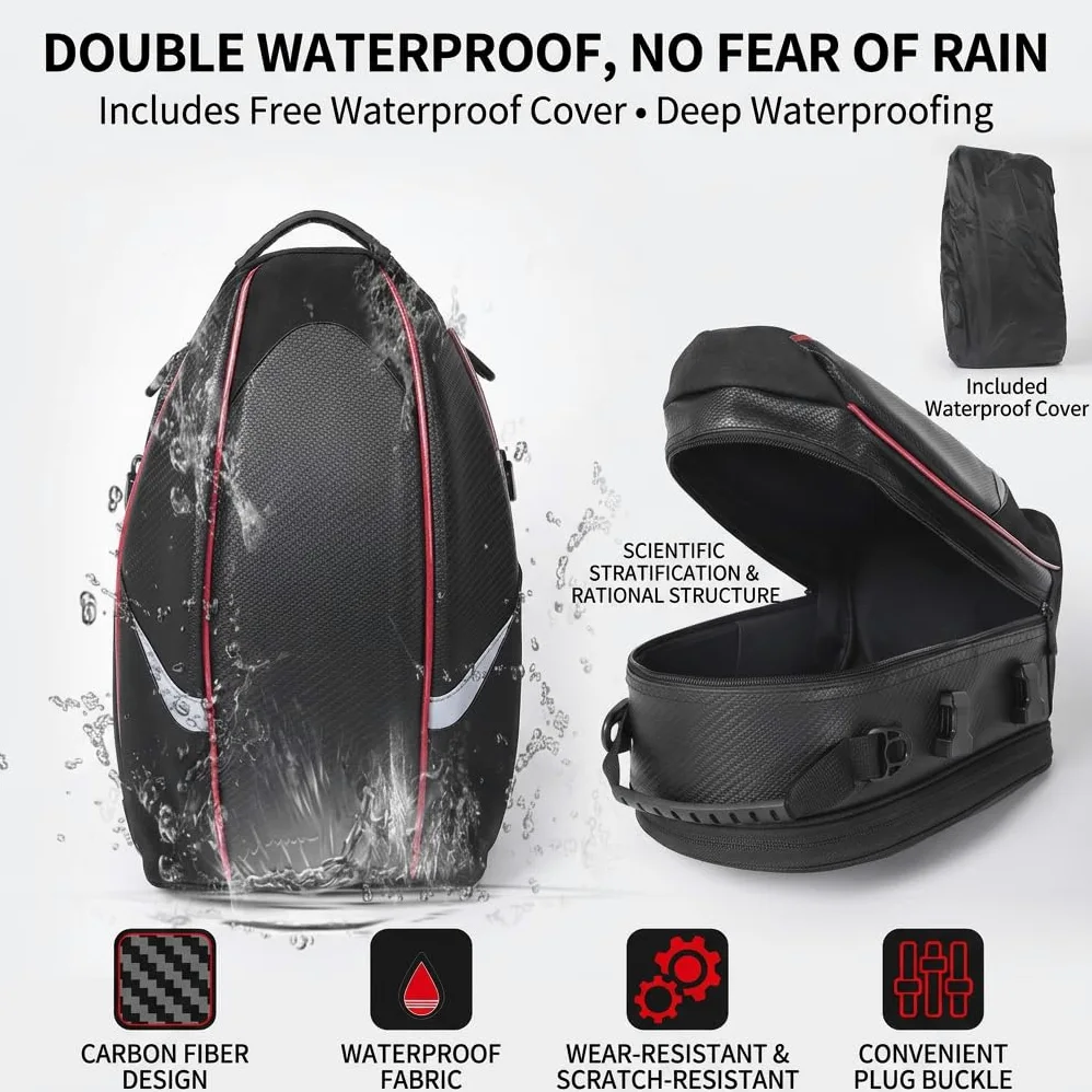 VALKEM Bolsa Moto Trasera para Ducati Scrambler Desert Sled 2017-2022, Bolsa Asiento Impermeable Universales, Equipaje Moto Portátil Resistente para Viaje Touring Casco,A Red