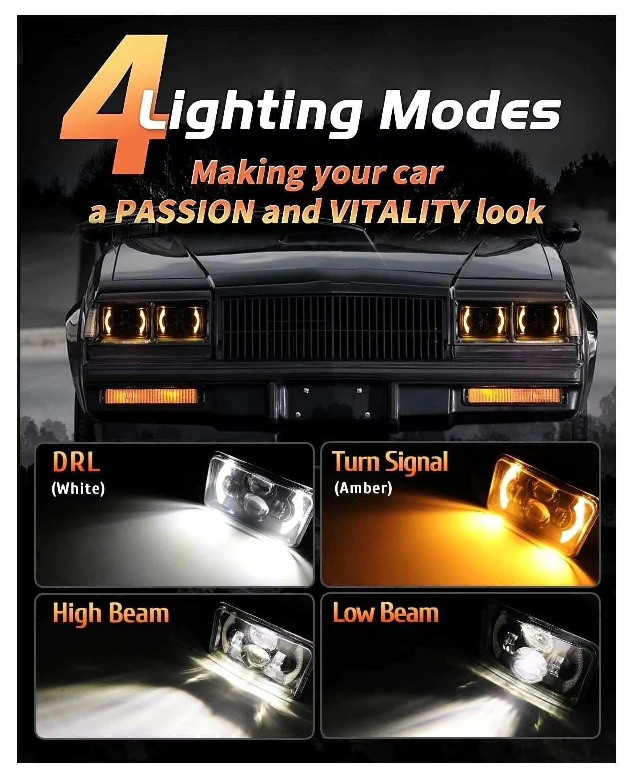 Faros Delanteros Faros Delanteros LED H4 80W, 4x6 Pulgadas, Proyector Luz Trabajo Haz Alto Bajo H4651 H4652 H4666, Conversión Camión Todoterreno FARO PRINCIPAL(2PCS)