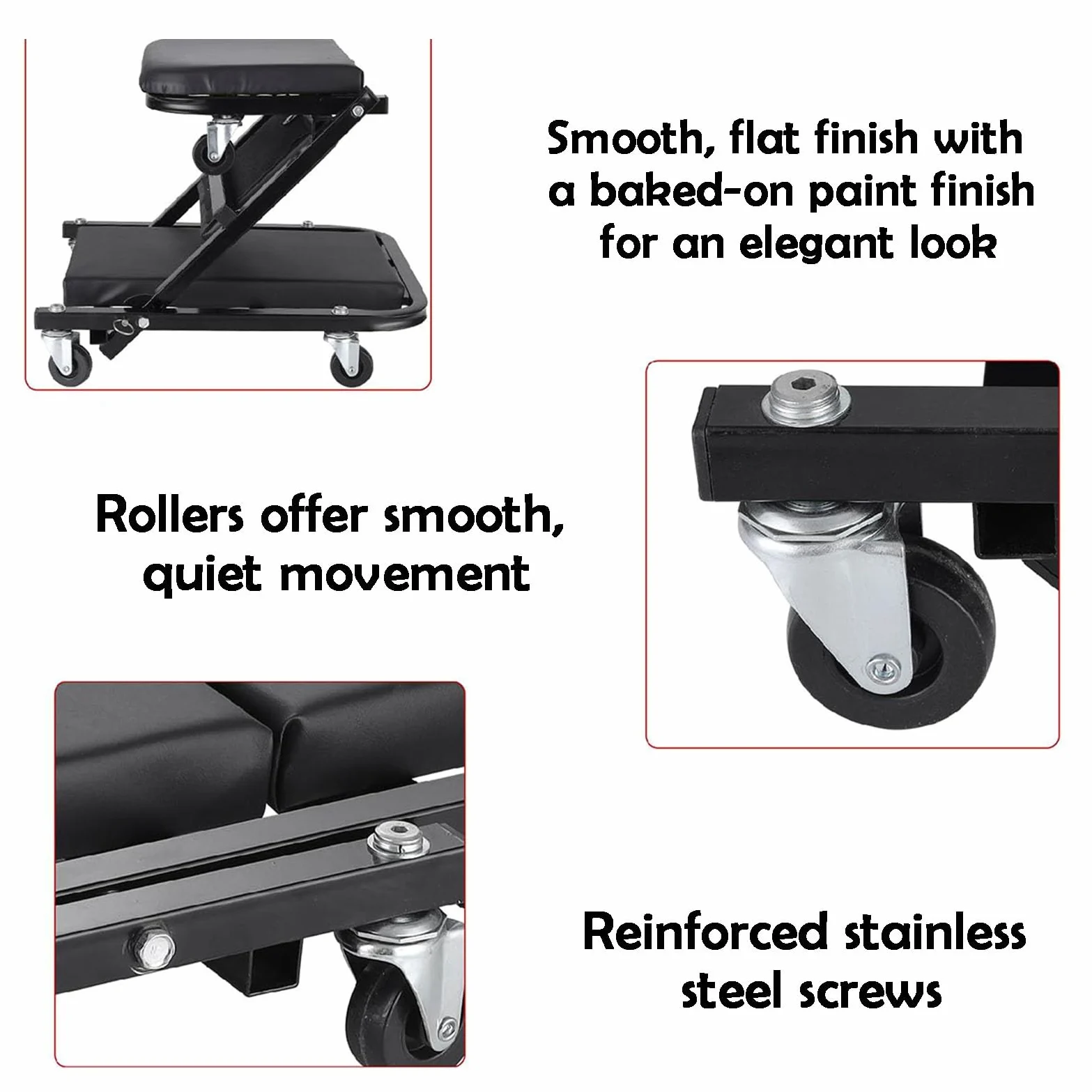 Asiento Rodante Plegable 2 En 1 En Forma De Z | Carro mecánico rodante con 6 ruedas for acostarse o sentarse for taller de reparación de automóviles