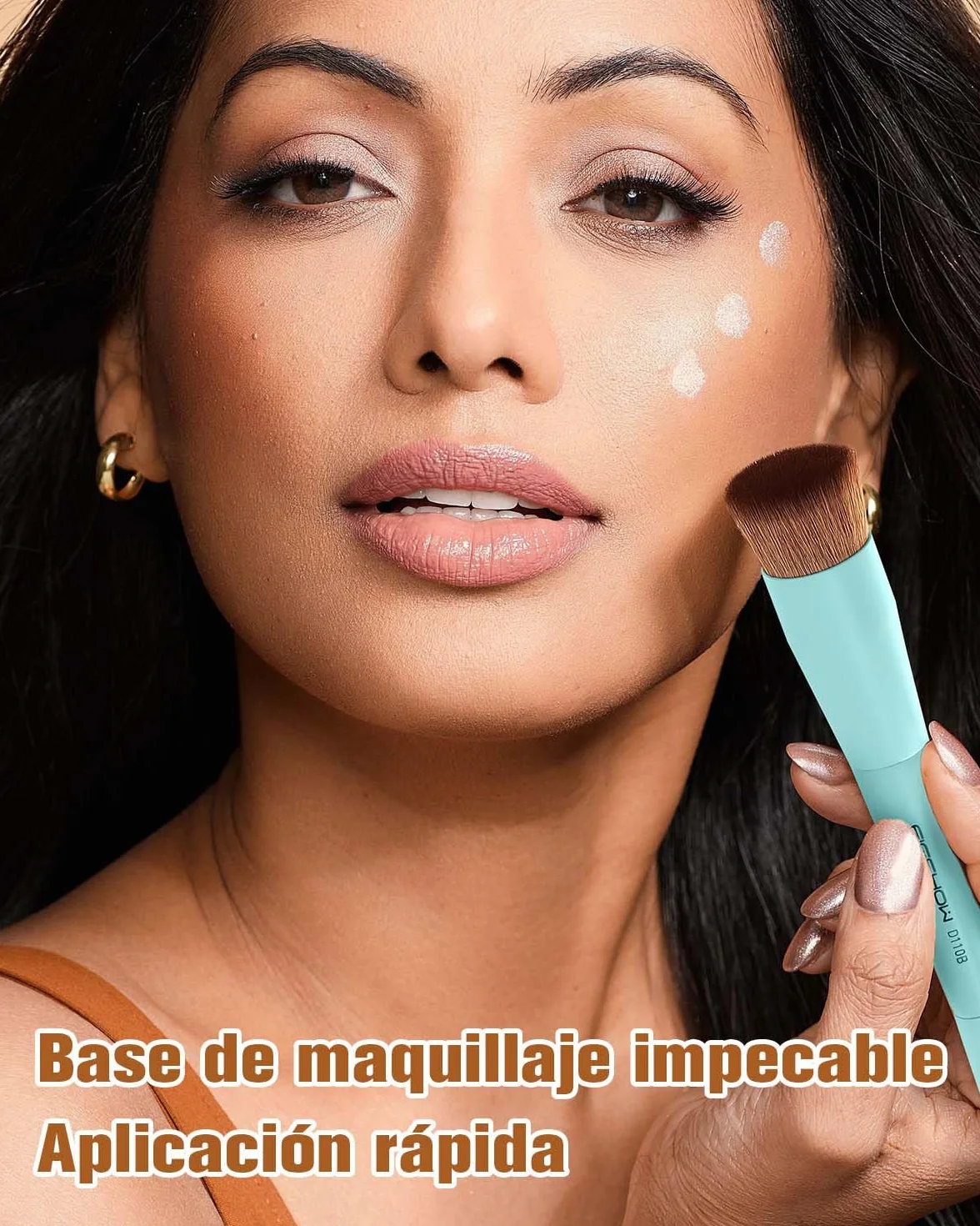 EIGSHOW Brocha de Maquillaje Doble Punta Base y Corrector, Vegana Libre de Crueldad D110 Cian
