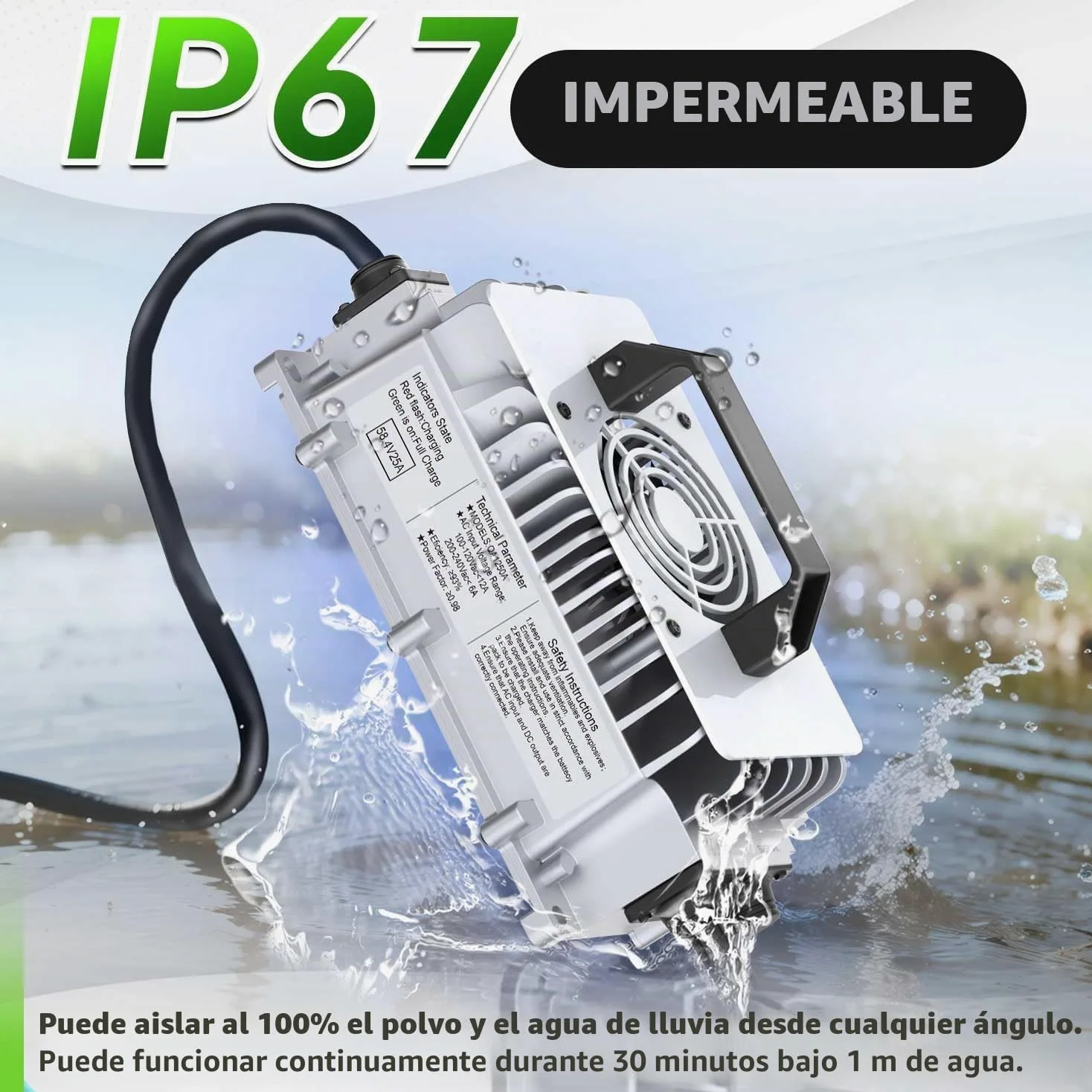58,4V 25A Cargador de batería LiFePO4 para baterías Recargables de Ciclo Profundo de fosfato de Hierro y Litio de 48V (51,2V)