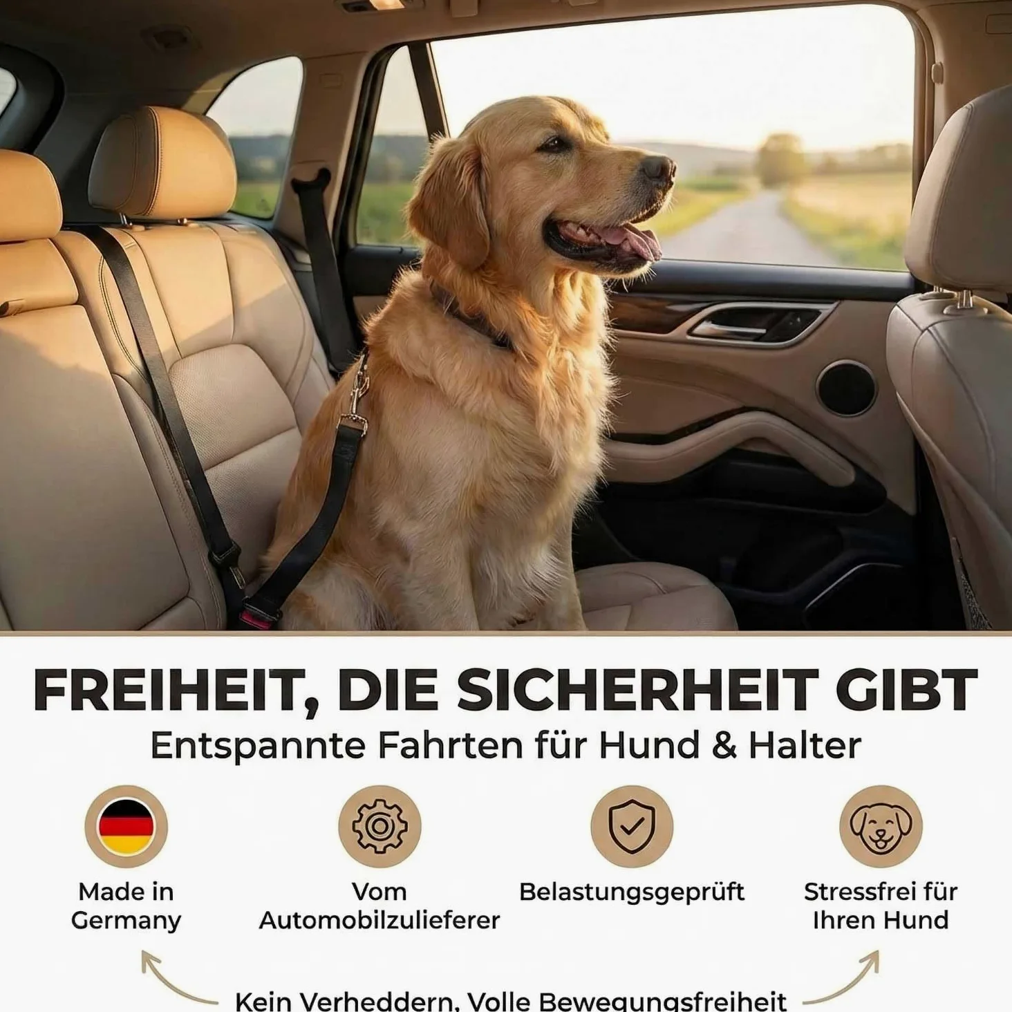 Cinturón de Seguridad Extensible para Perros - para Perros medianos y Grandes - para Coche