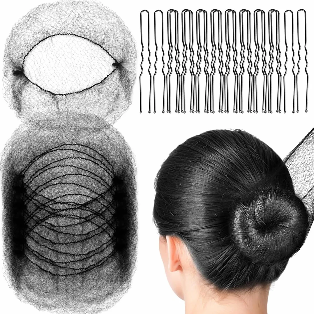 Redecillas Invisibles 40 piezas Horquillas Pelo Mallas Elástica para Hacer Bollo de Pelo Bailarina Ballet Negro