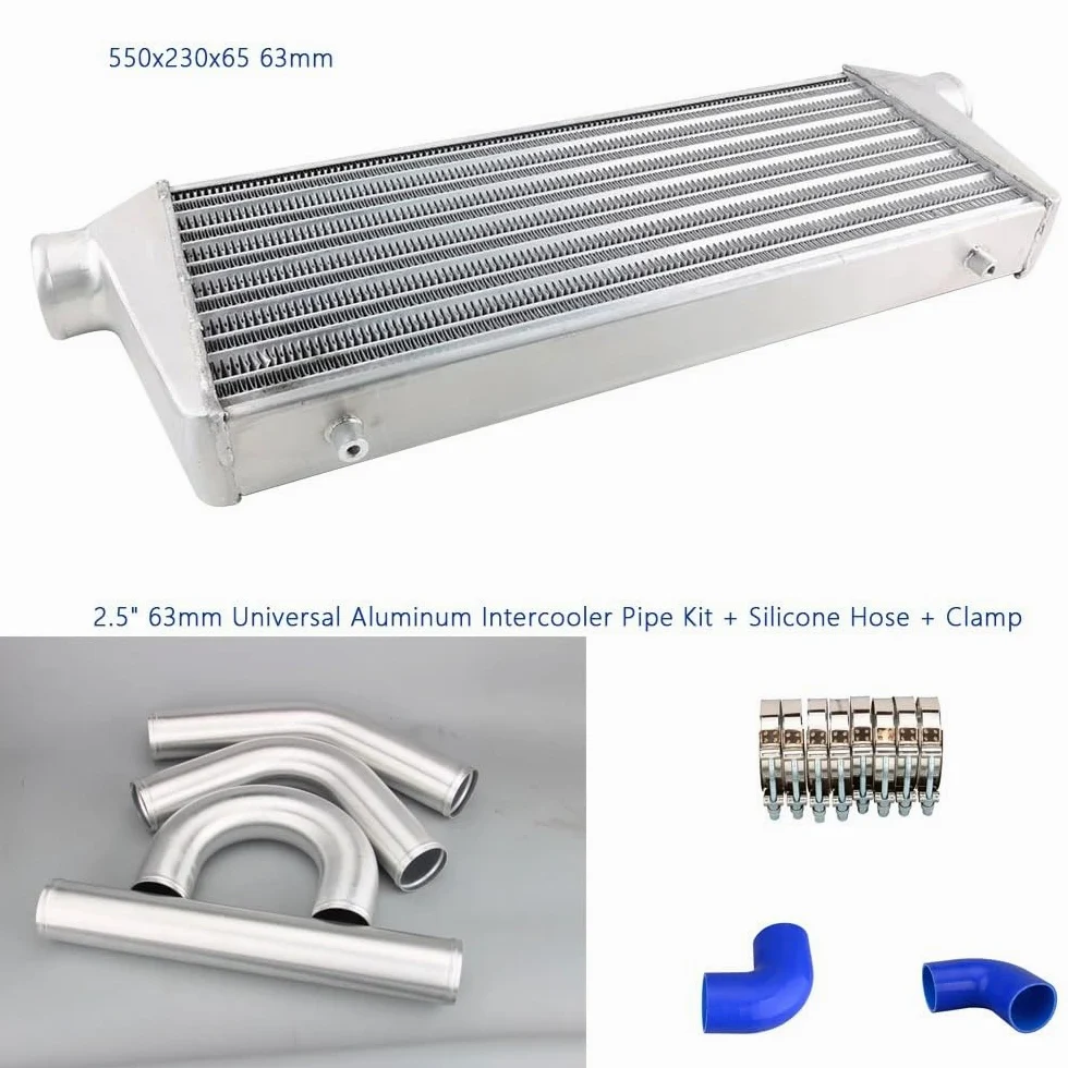 550x230x65 63mm+tubería de aluminio de 2,5"+ kit de manguera de silicona Intercooler para turbo Enfriador de aire de turbo | Intercooler de montaje frontal FMIC de refrigeración turbo