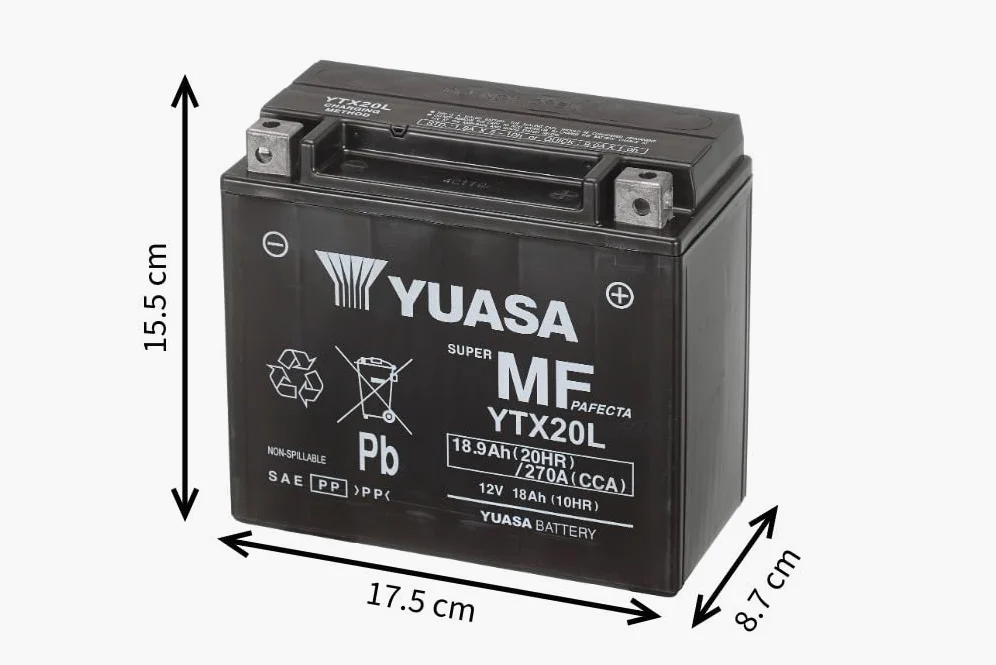 Yuasa YTX20L 12V 270 CCA Batería AGM VRLA para moto libre de mantenimiento