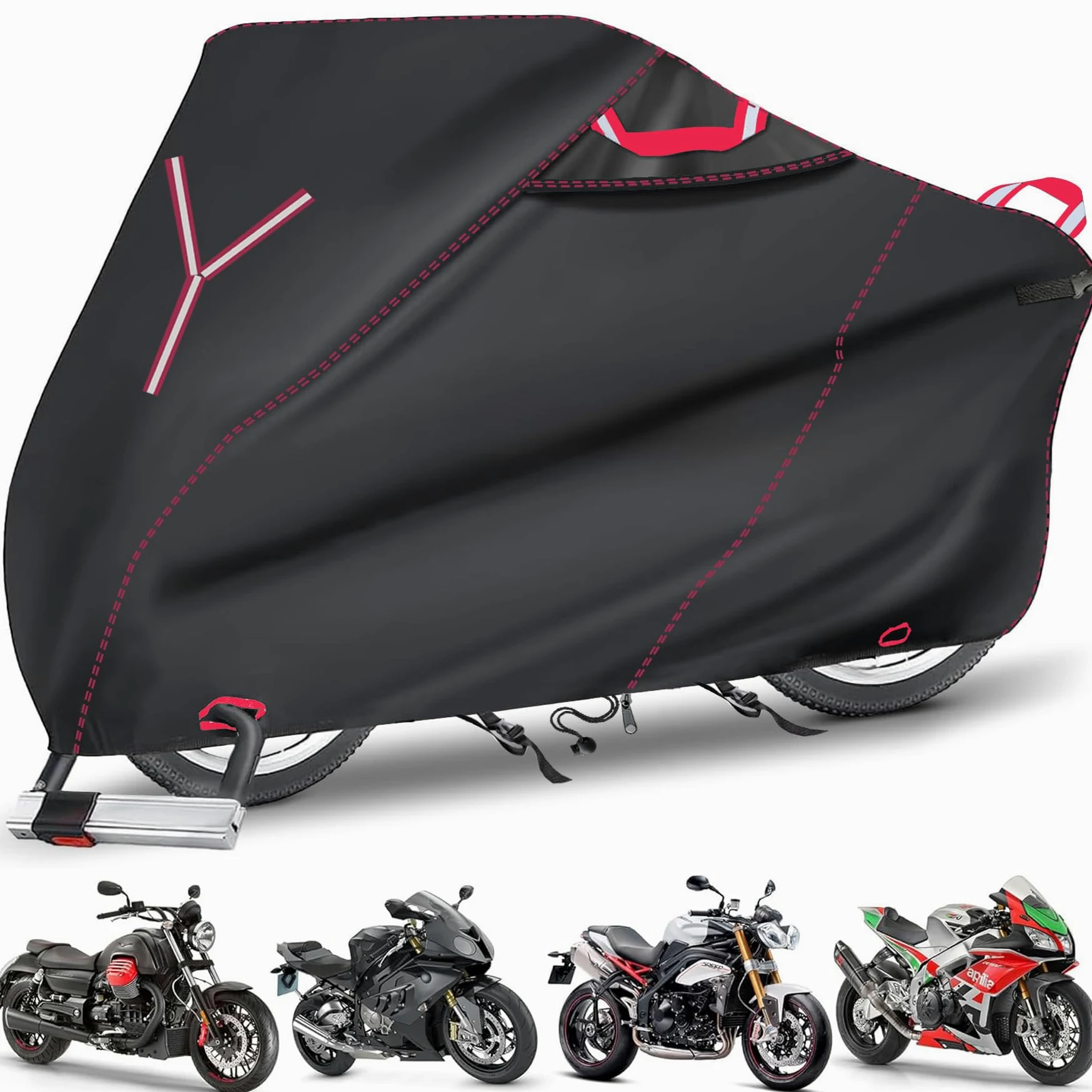 Funda resistente para motocicleta, 800D para almacenamiento al aire libre, cubierta universal impermeable para scooter con 3 asas reflectantes, 2 pares de agujeros de bloqueo y 3 hebillas fijas, 91 x