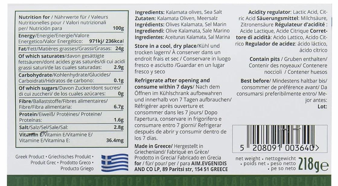 Aceitunas Kalamata Griegas 400 g (2 x 200 g) Premium en Aceite de Oliva Virgen Extra Envasadas al Vacío Veganas