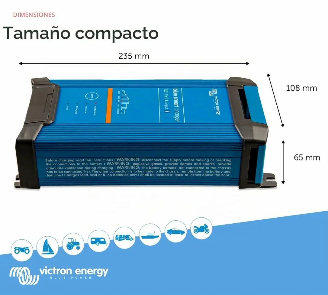 Victron Energy - Cargadore 15A 12V Victron Energy Blue Smart IP22 Bluetooth 12/15 1 Schuko - BPC121542002
