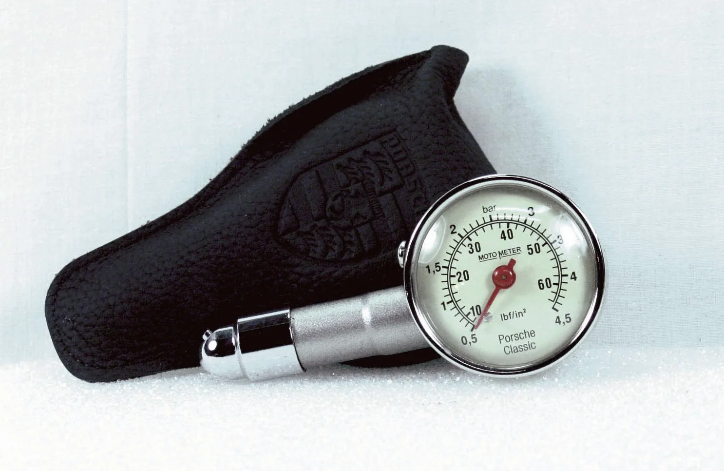 Auténtica Porsche Classic Tire Gauge con funda de piel