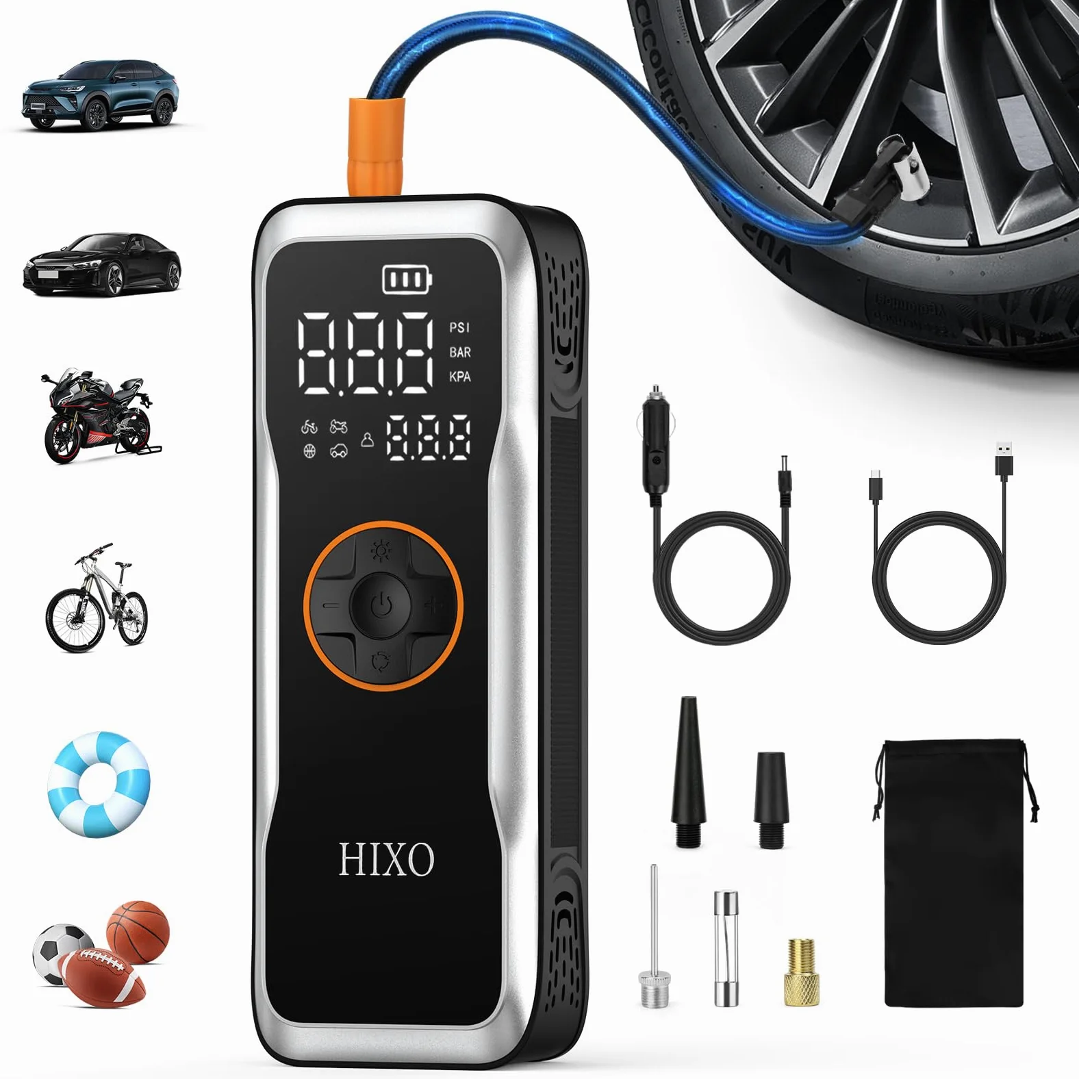 Compresor de aire portátil inflador de neumáticos, bomba de aire inalámbrica para neumáticos de coche con batería de 20000 mAh y 12 V CC, inflador rápido de neumáticos de 150 PSI con manómetro digital