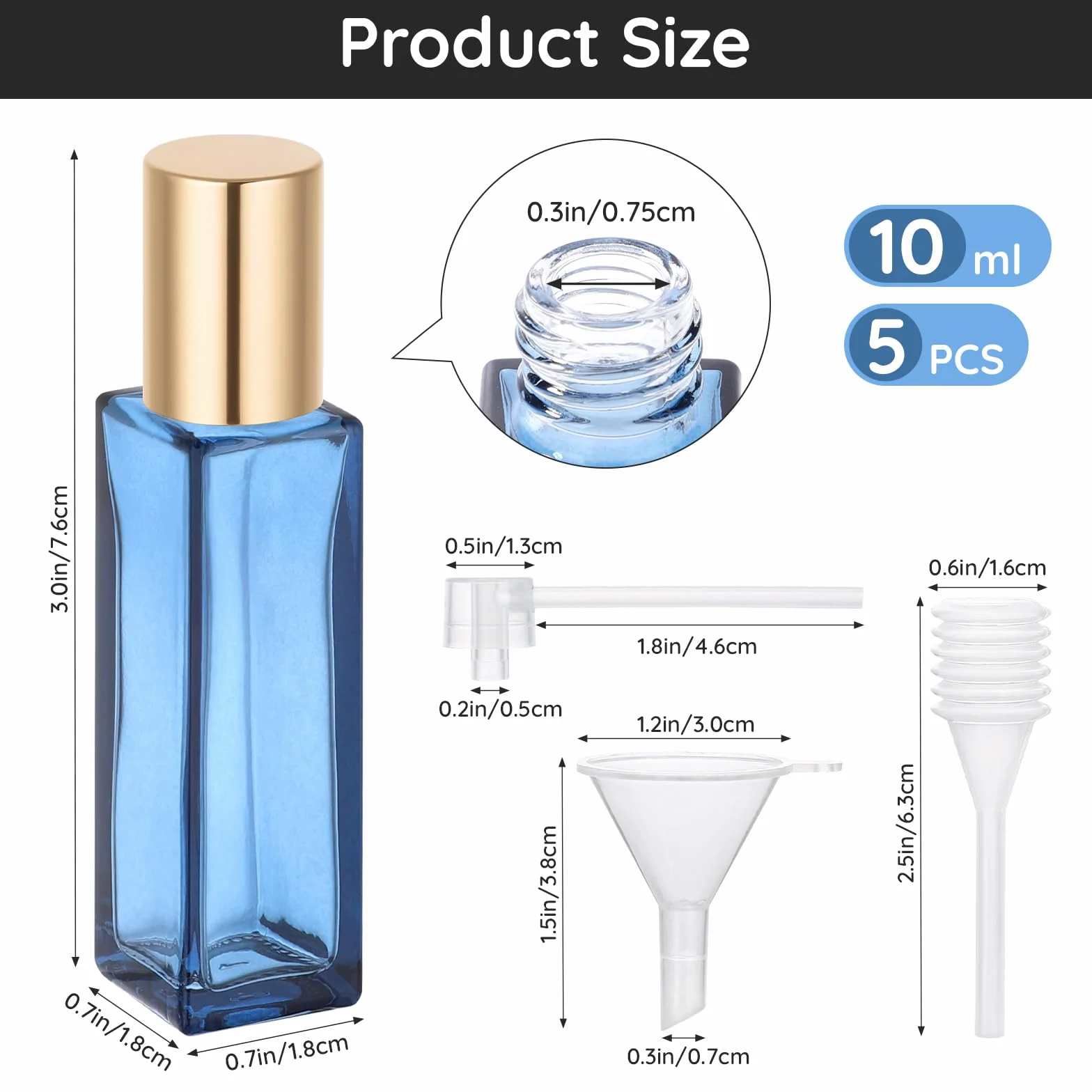 Segbeauty Roll On Rellenable 5 Piezas 10ml Botellas de Vidrio con Bola de Acero Inoxidable para Aceites Esenciales