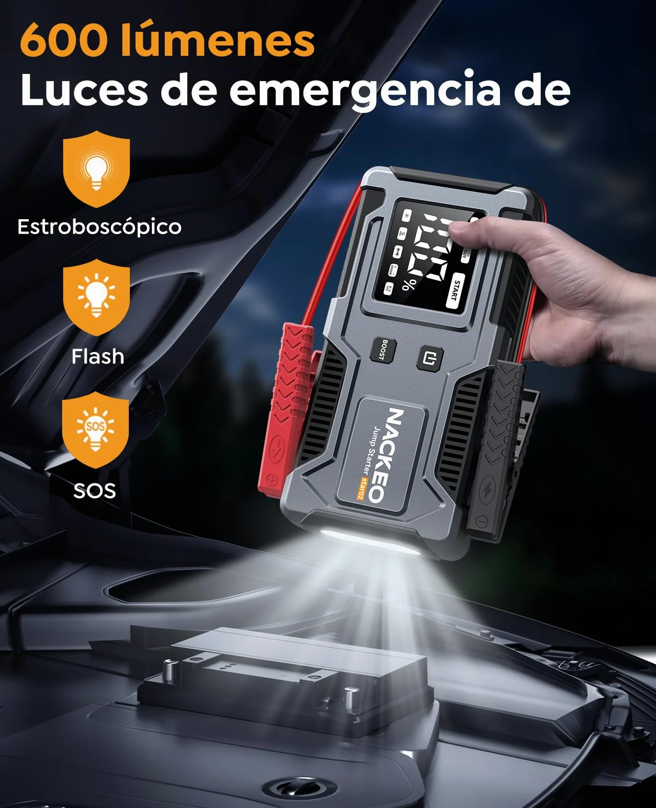 Arrancador de Coches 8000A 12V Jump Starter con Cables Integrados Linterna LED