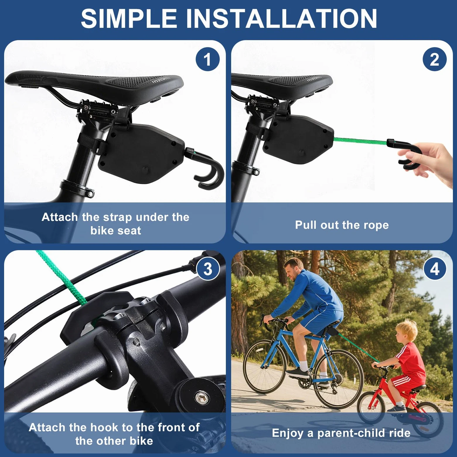 FoiiLiio Cuerda de Remolque Bicicleta,2.5m Cuerda de Remolque Retráctil,Cuerda de Remolque para Bicicleta para Bicicletas de Montaña,Todas Las Bicicletas