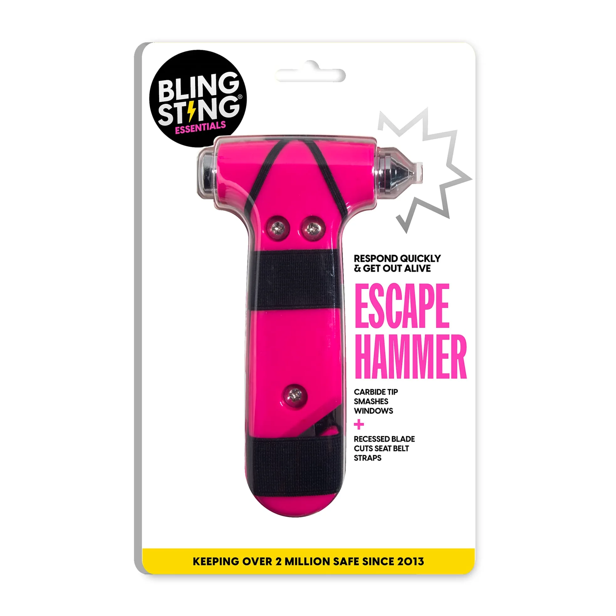 Martillo de seguridad súper lindo – Herramienta de martillo de escape automotriz de emergencia, cortador de cinturón de seguridad y herramienta de rotura de ventana de coche, rosa, 2 unidades