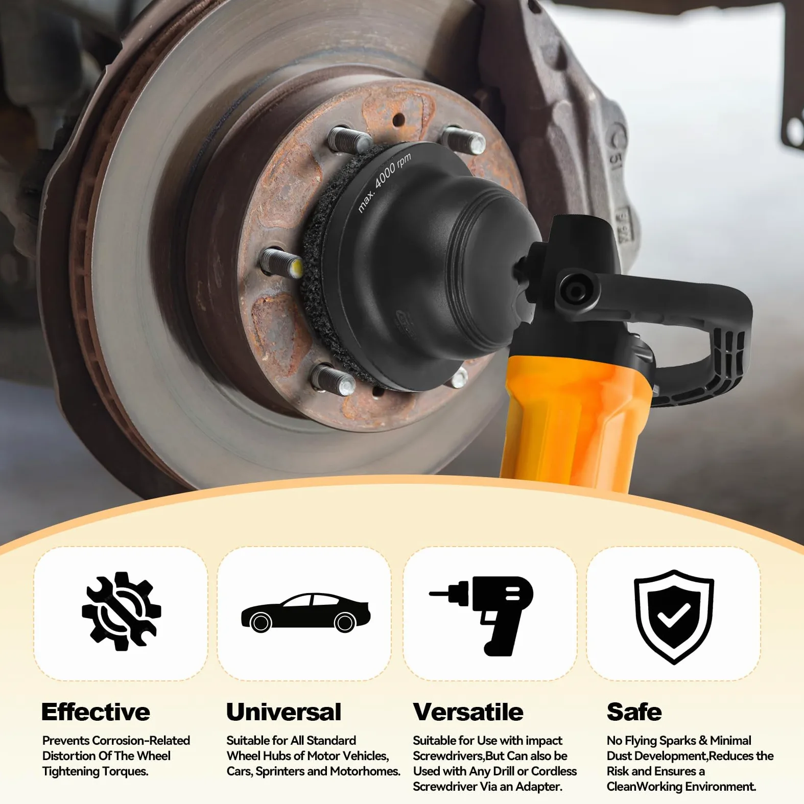 Amoladora de cubo de rueda para coche, lijadora de cabeza esférica con interior de 90 mm de diámetro, diámetro exterior de 150 mm, rueda abrasiva de aluminio para 1/2 atornillador de impacto