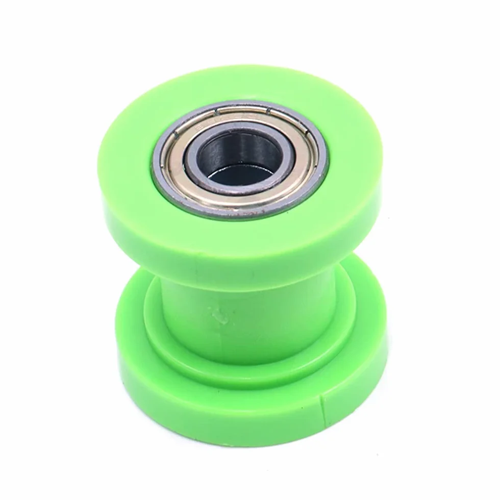 2 piezas de rodillo de cadena tensor de polea universal, rodillo de cadena de 10 mm, polea guía deslizante, polea guía de nailon, rodamientos de alta resistencia, guía de rueda tensor (verde)