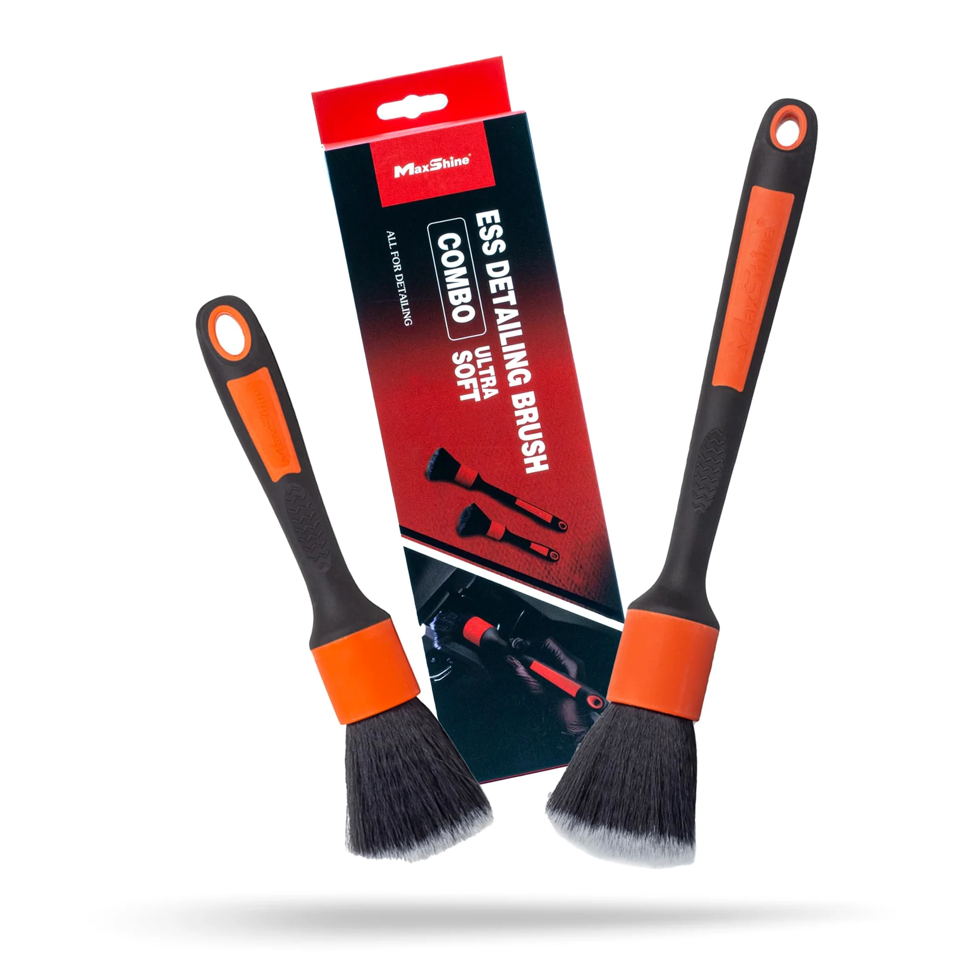 Maxshine ESS - Juego de 2 cepillos para Detalles, Ultra Suaves (Grandes y pequeños), cepillos Profesionales para Interiores, Exteriores, Asientos de Cuero, Compartimento del Motor, Rueda, cepillos de