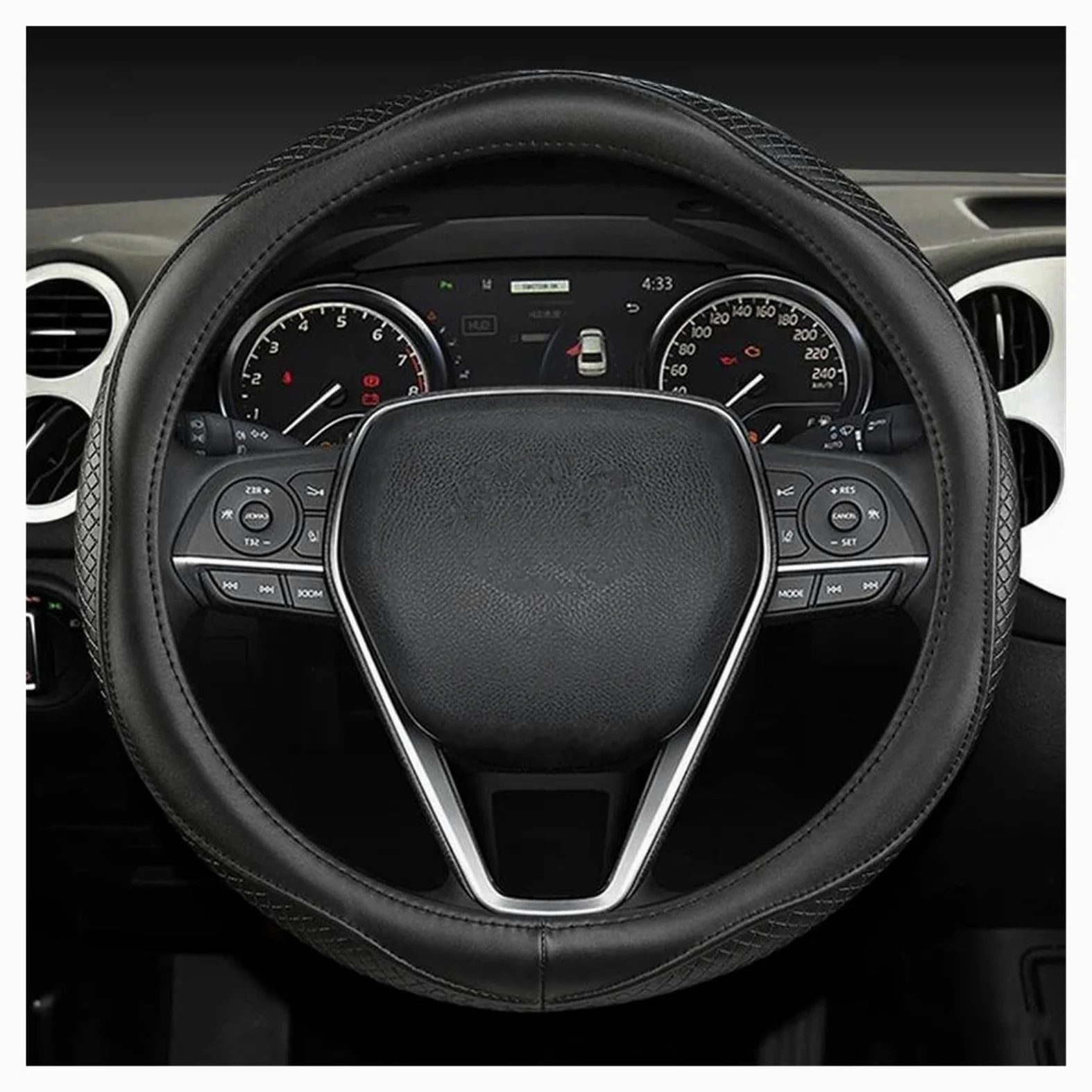 Funda para Volante de Coche de Cuero Genuino de 15 pulgadas/38 cm para Toyota Yaris, CHR, Vios, Prius y Alphard. Funda para Volante de Coche Negra.