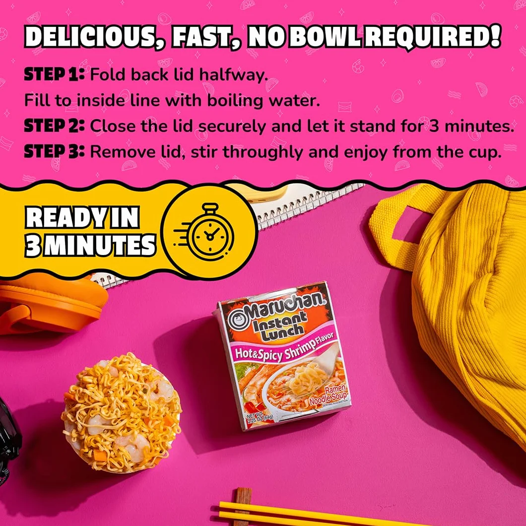 Maruchan Instant Lunch Hot and Spicy Shrimp 2.25 oz Pack of 12