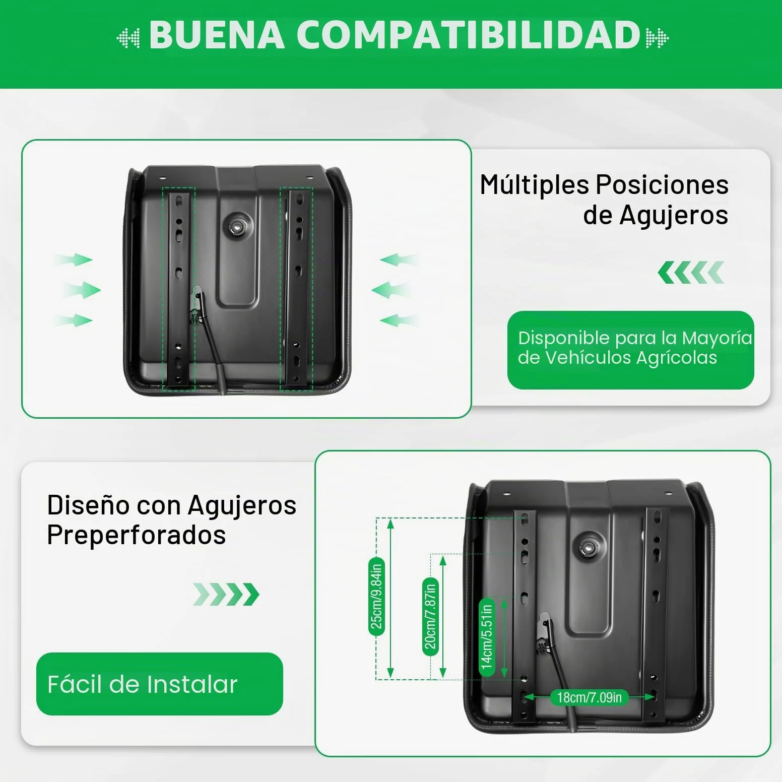 Asiento de tractor universal con respaldo, piel de PVC impermeable, 44,5 x 35,5