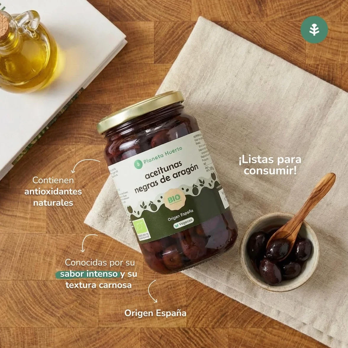 Aceituna Negra de Aragón Ecológica ECO 350g Escurrido - Aceituna Negra Orgánica con Orégano y Sal Marina