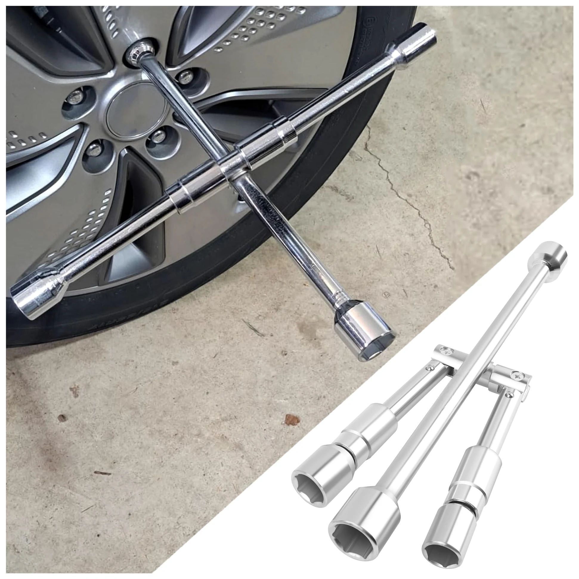 Stacool Llave de llanta plegable de 4 vías de 14 pulgadas (17, 19, 21, 23 mm), herramienta de extracción de tuercas cruzadas/kit de cambio de neumáticos para tuercas de llanta de rueda de coche, llave
