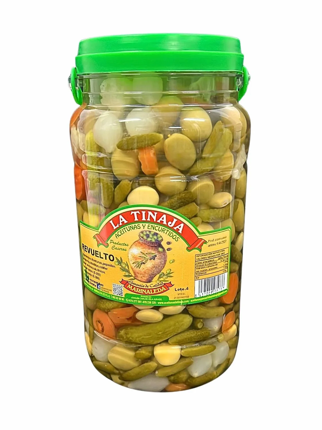Cóctel de Aceitunas, Pepinillos, Cebollitas y Verduras - Bote 2,9kg (1,75kg Escurrido) - Mix Aperitivo Sabor Anchoa